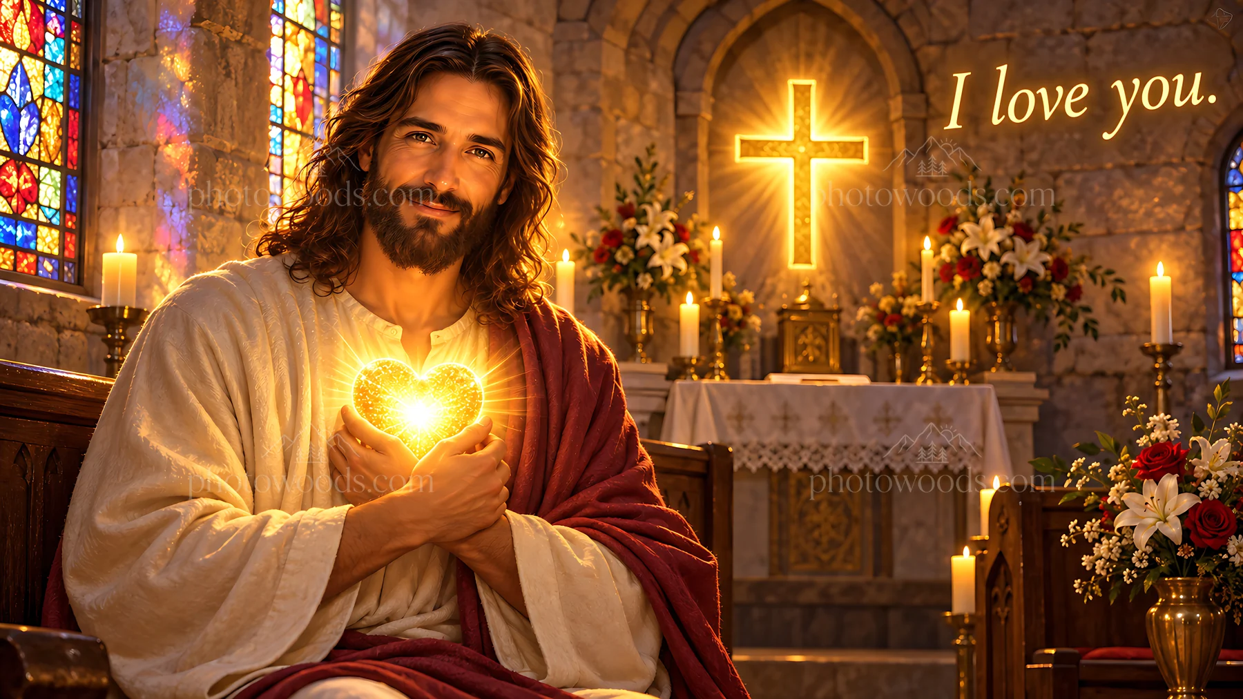 Love in the candlelit chapel - AI-generated stock image