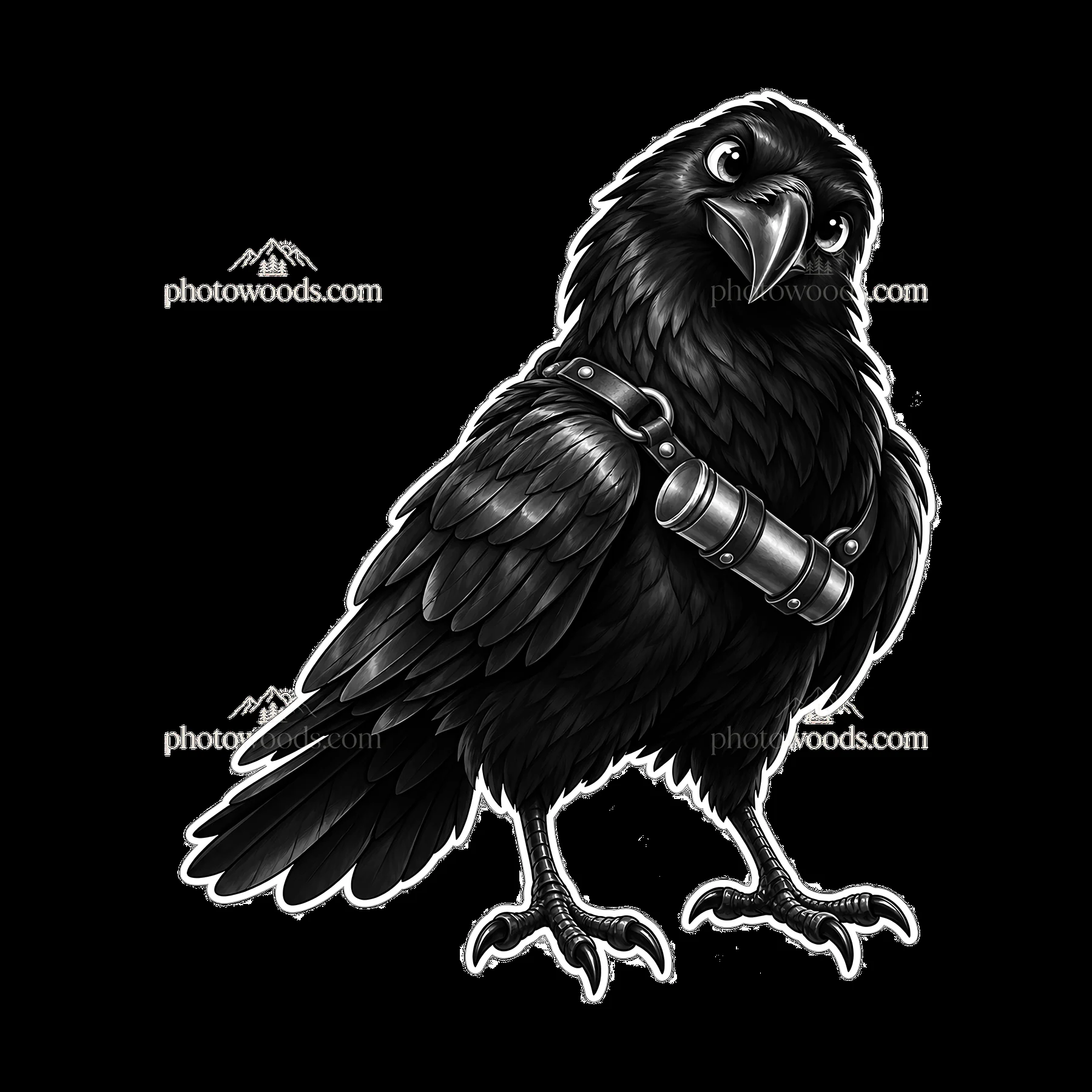 Raven with a strap for Norse mythology context - AI-generated stock image