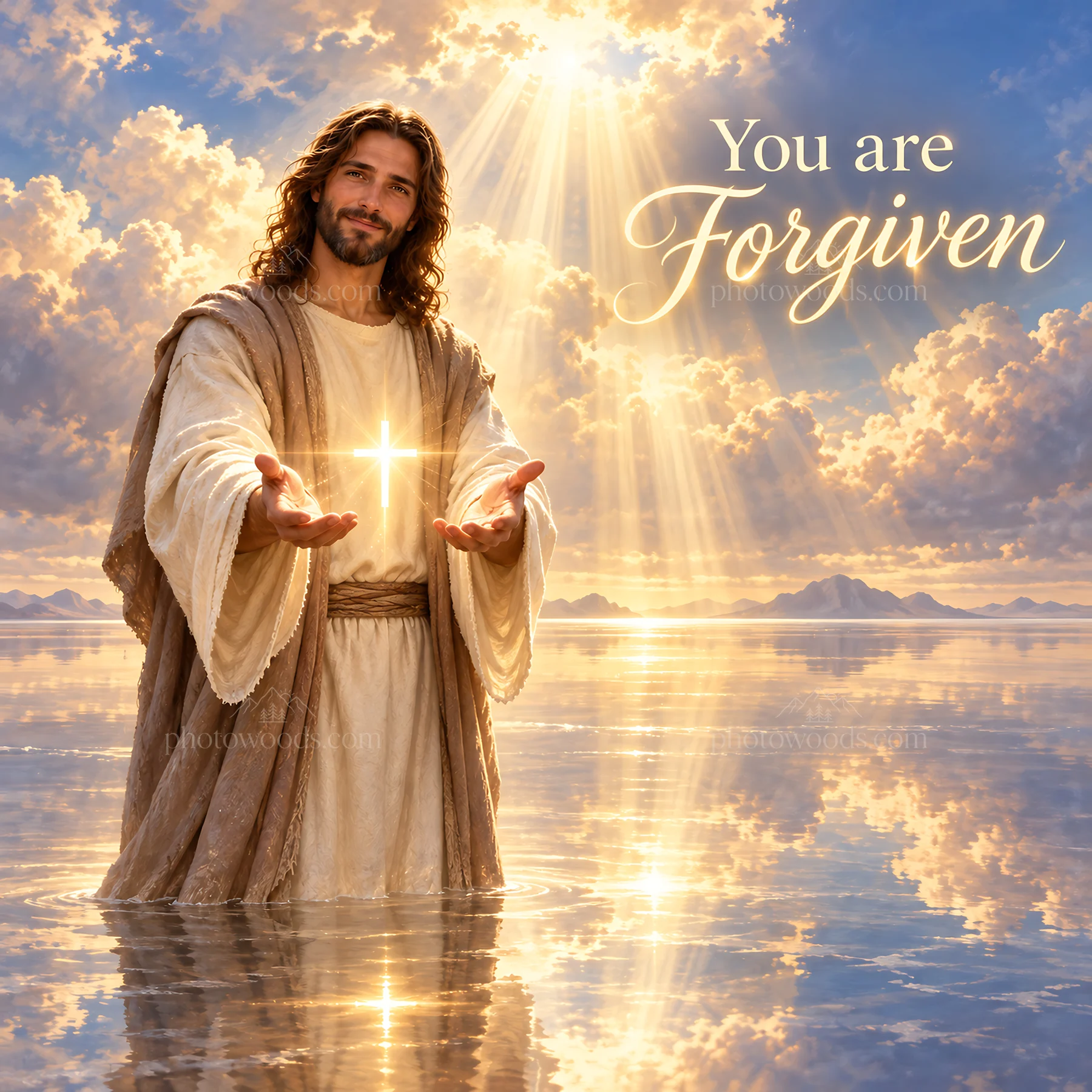 Jesus Christ offering forgiveness with open arms - AI-generated stock image