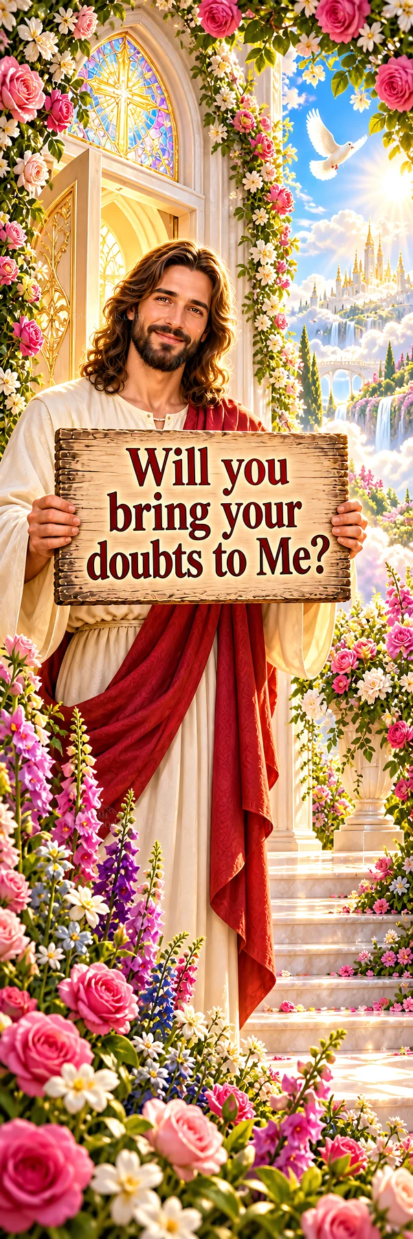 Jesus Christ inviting believers to bring their doubts - AI-generated stock image