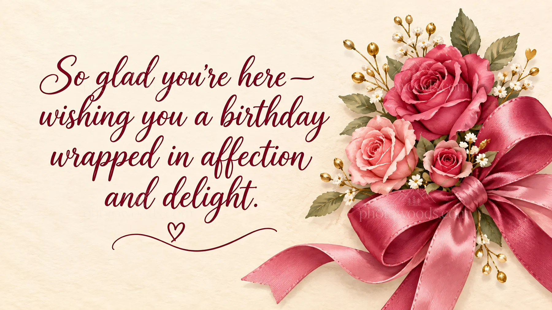Floral Birthday Greeting with Pink Roses and Ribbon - AI-generated stock image