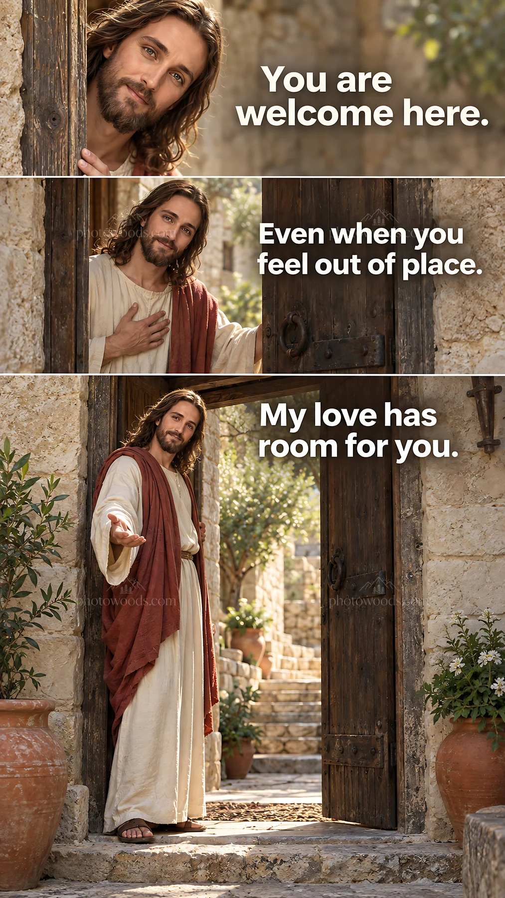 Jesus Christ welcomes viewers and offers comfort - AI-generated stock image