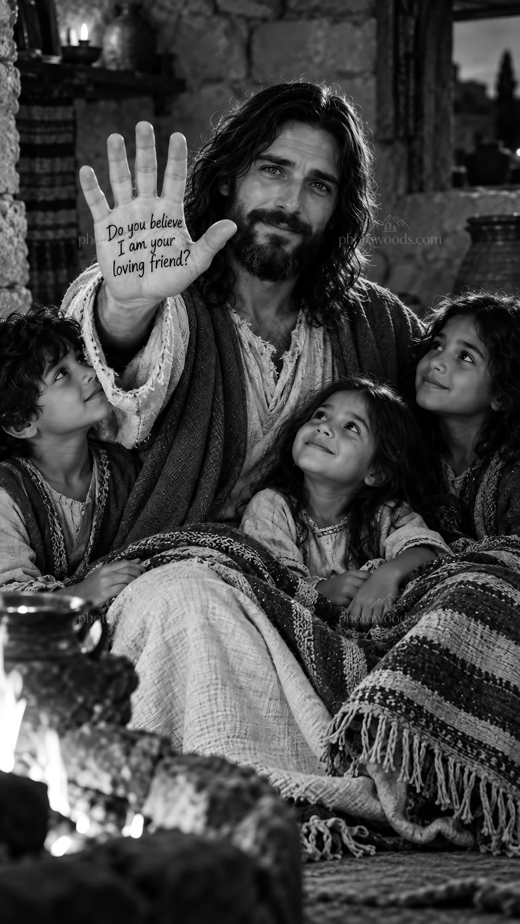 Jesus Christ sharing love and friendship with children - AI-generated stock image