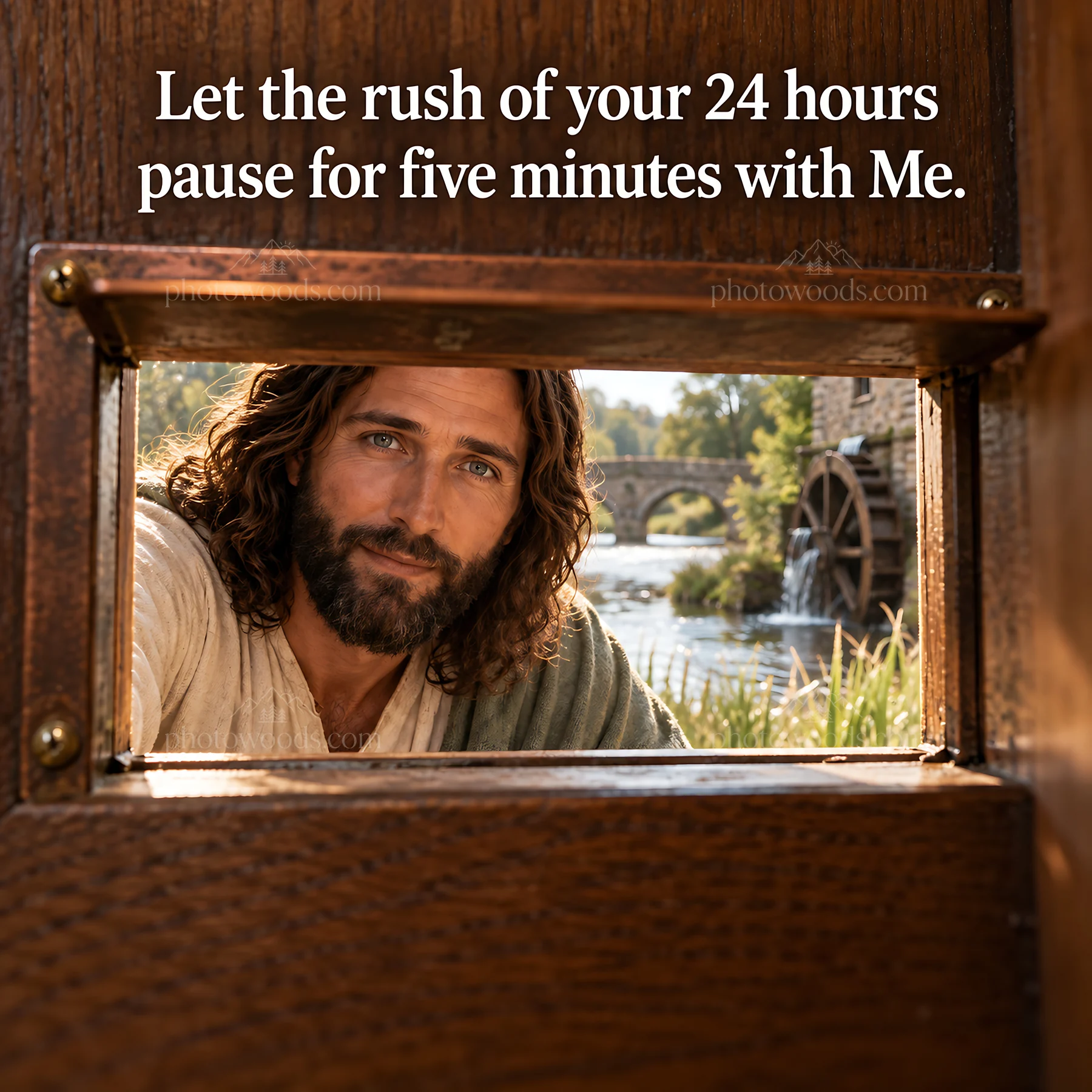 Jesus Christ inviting the viewer to pause and reflect - AI-generated stock image