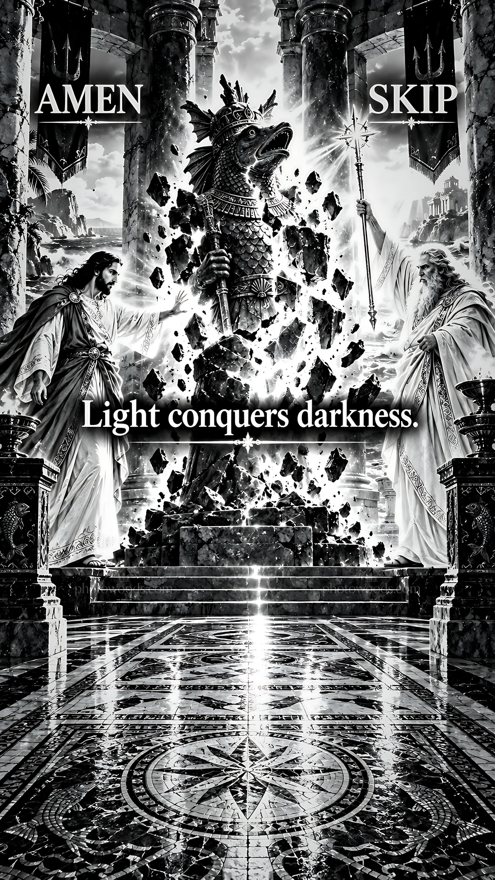 Jesus Christ conquering darkness in a powerful scene - AI-generated stock image