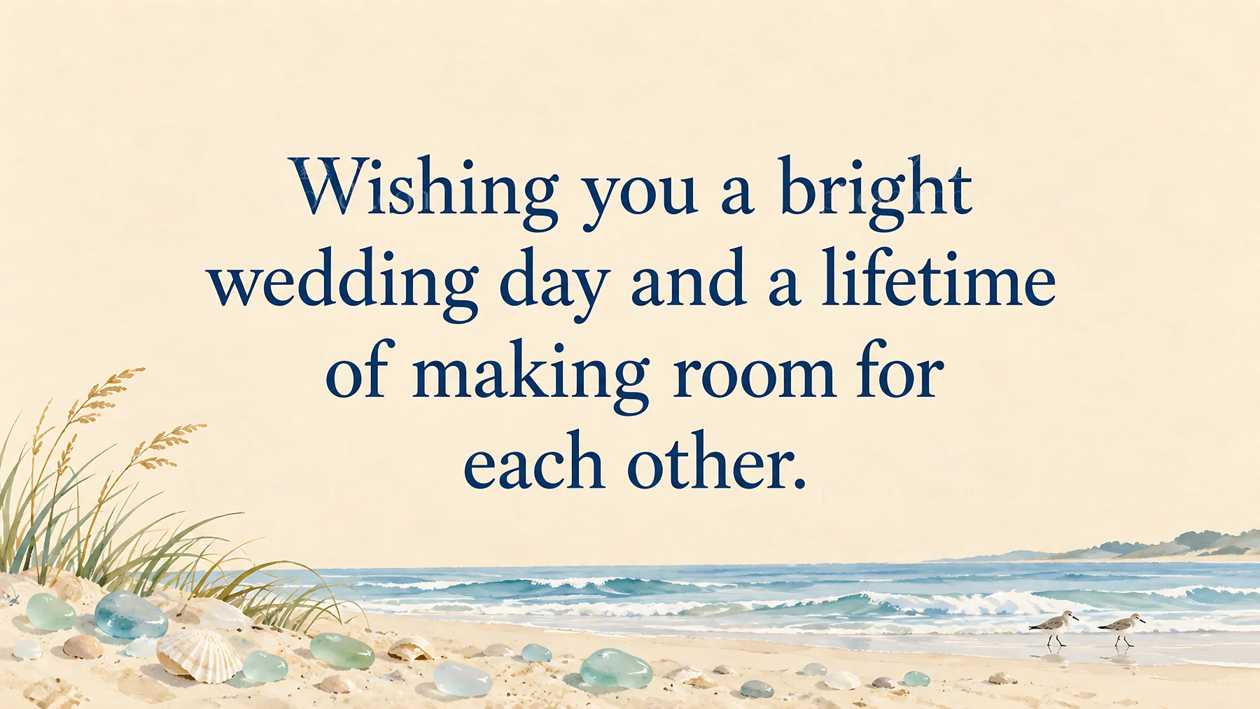 Wedding greeting on a watercolor beach - AI-generated stock image