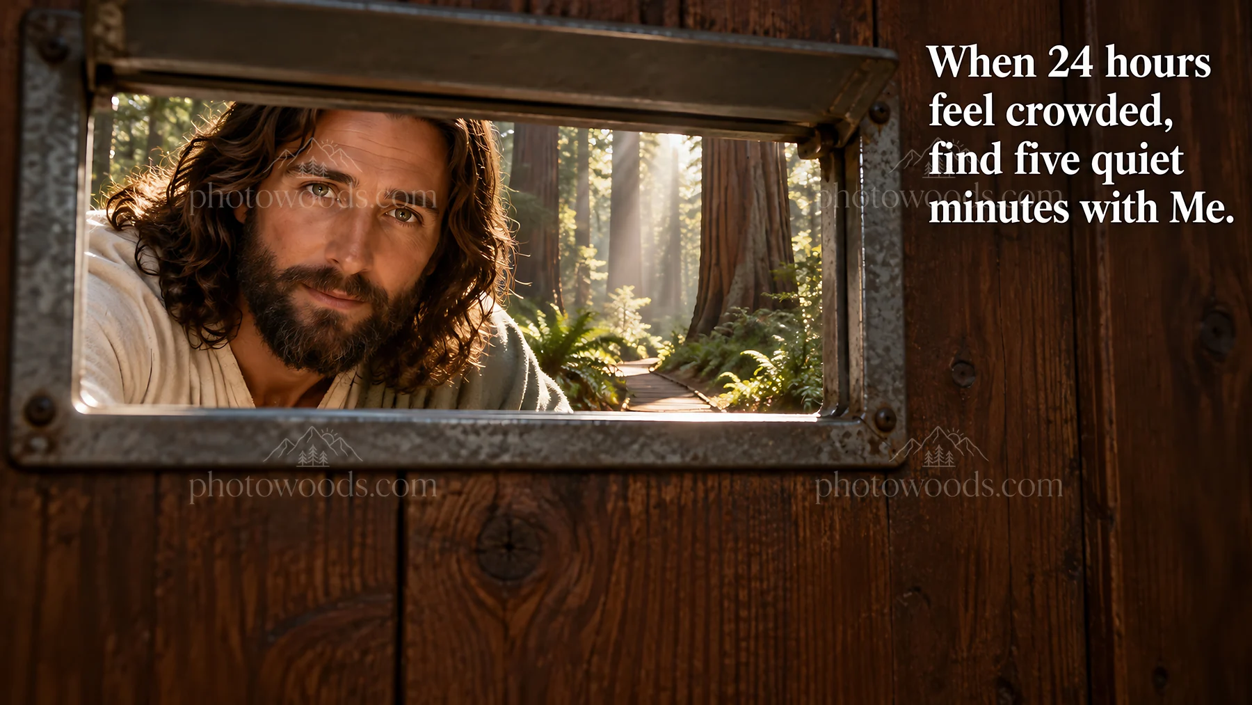 Jesus Christ inviting for quiet moments in nature - AI-generated stock image