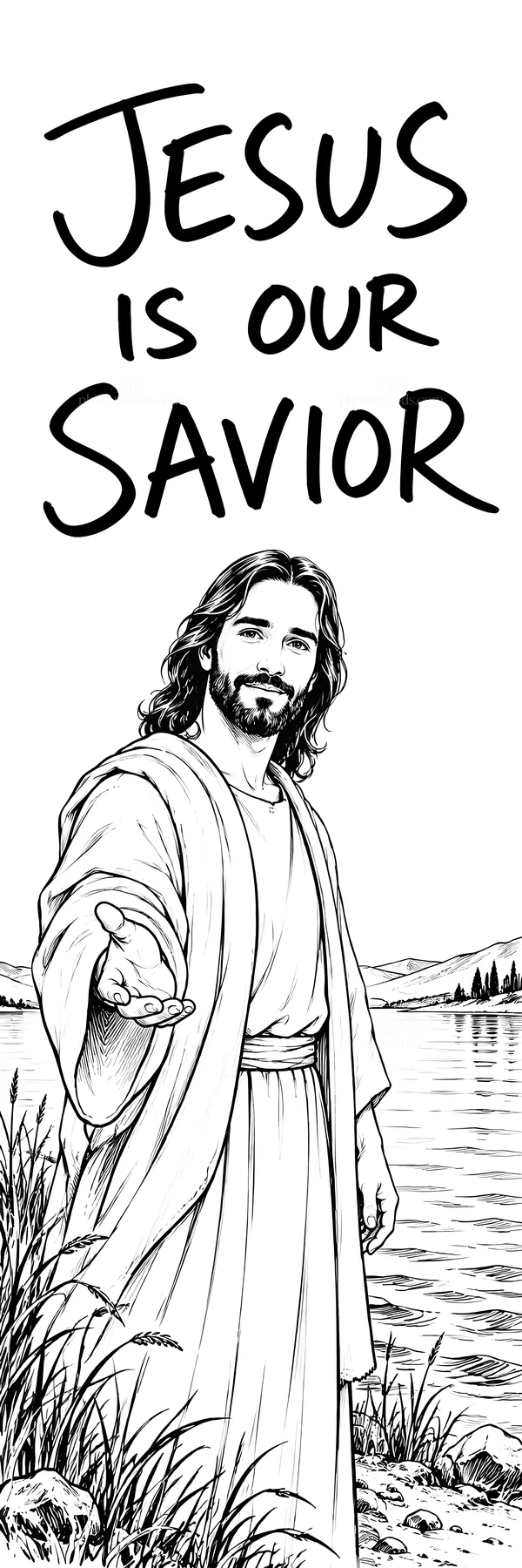 Jesus Christ extends his hand in love by the water - AI-generated stock image