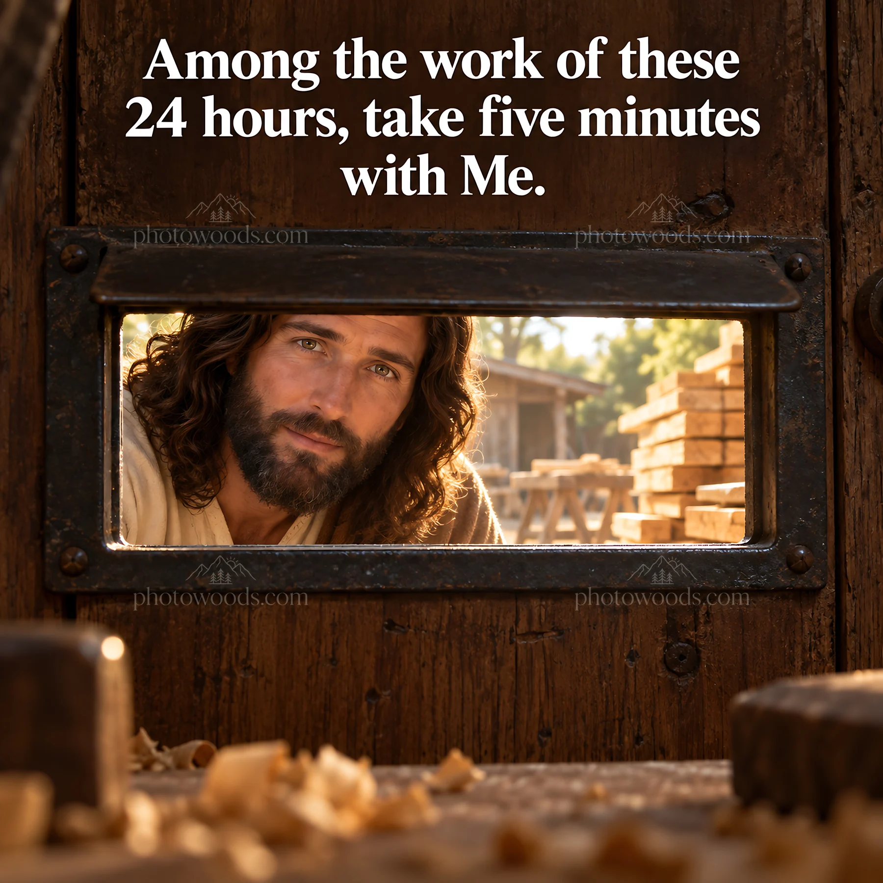 Jesus Christ invites reflection during a busy workday - AI-generated stock image