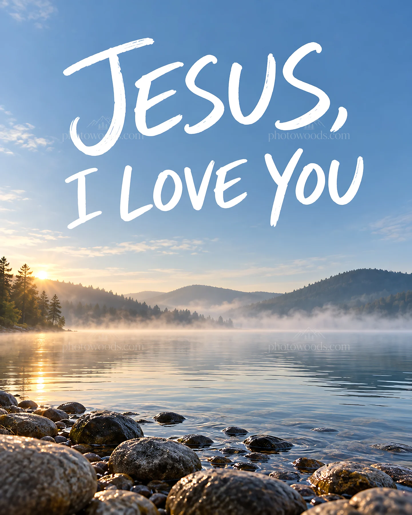 Jesus Christ, I love you in a peaceful lakeside setting - AI-generated stock image