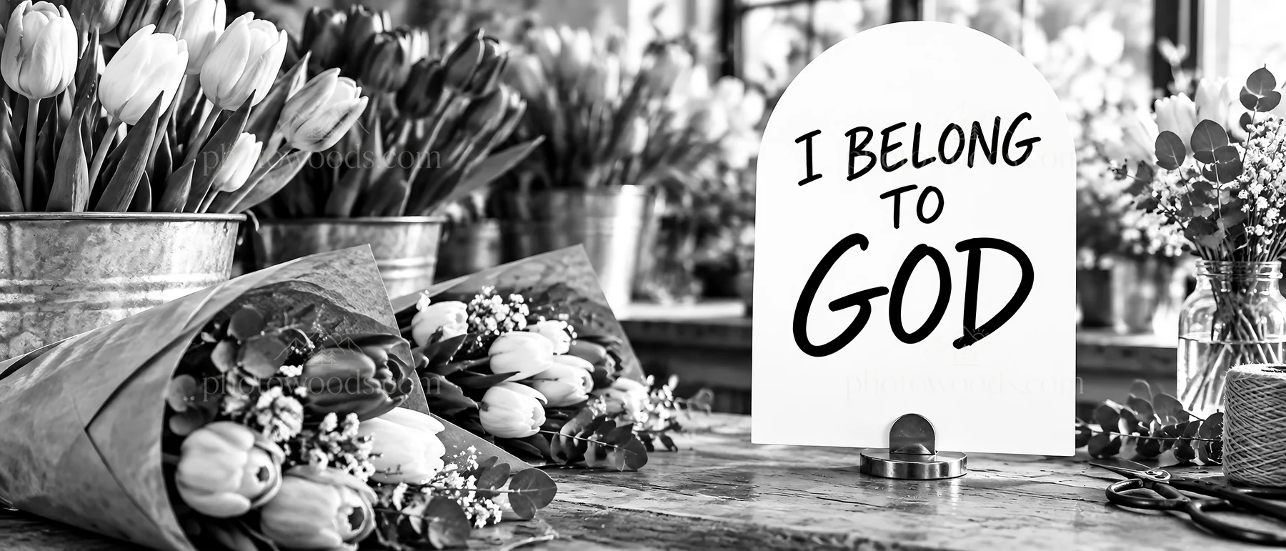 Jesus Christ welcomes through flowers in a heartfelt setting - AI-generated stock image