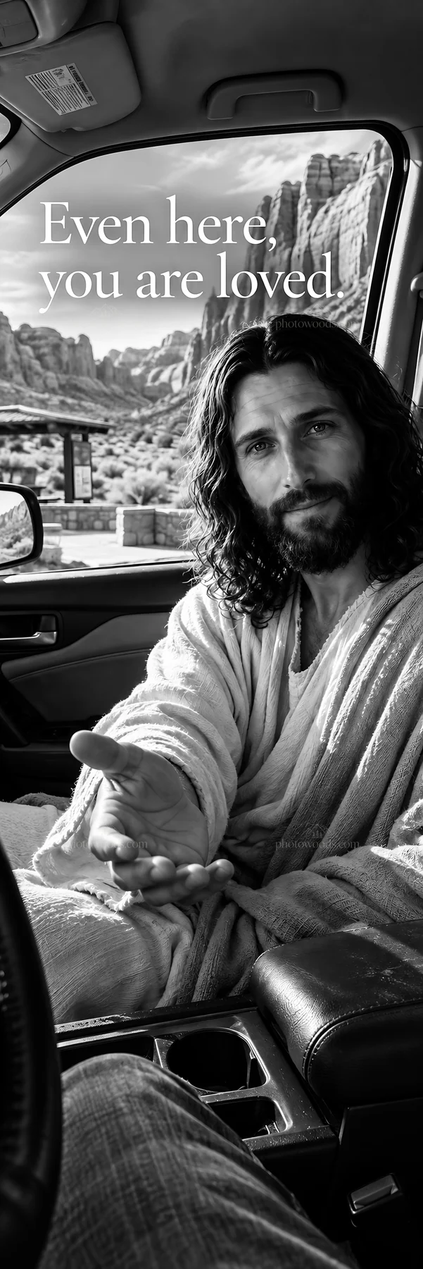 Jesus Christ reaching out to comfort in a modern setting - AI-generated stock image
