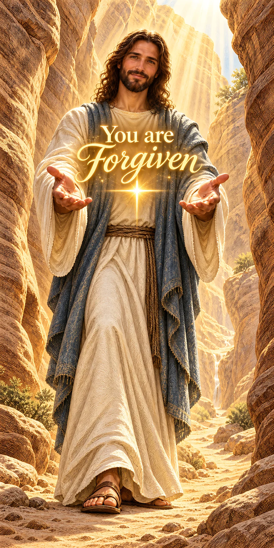 Jesus Christ offering forgiveness in a desert setting - AI-generated stock image