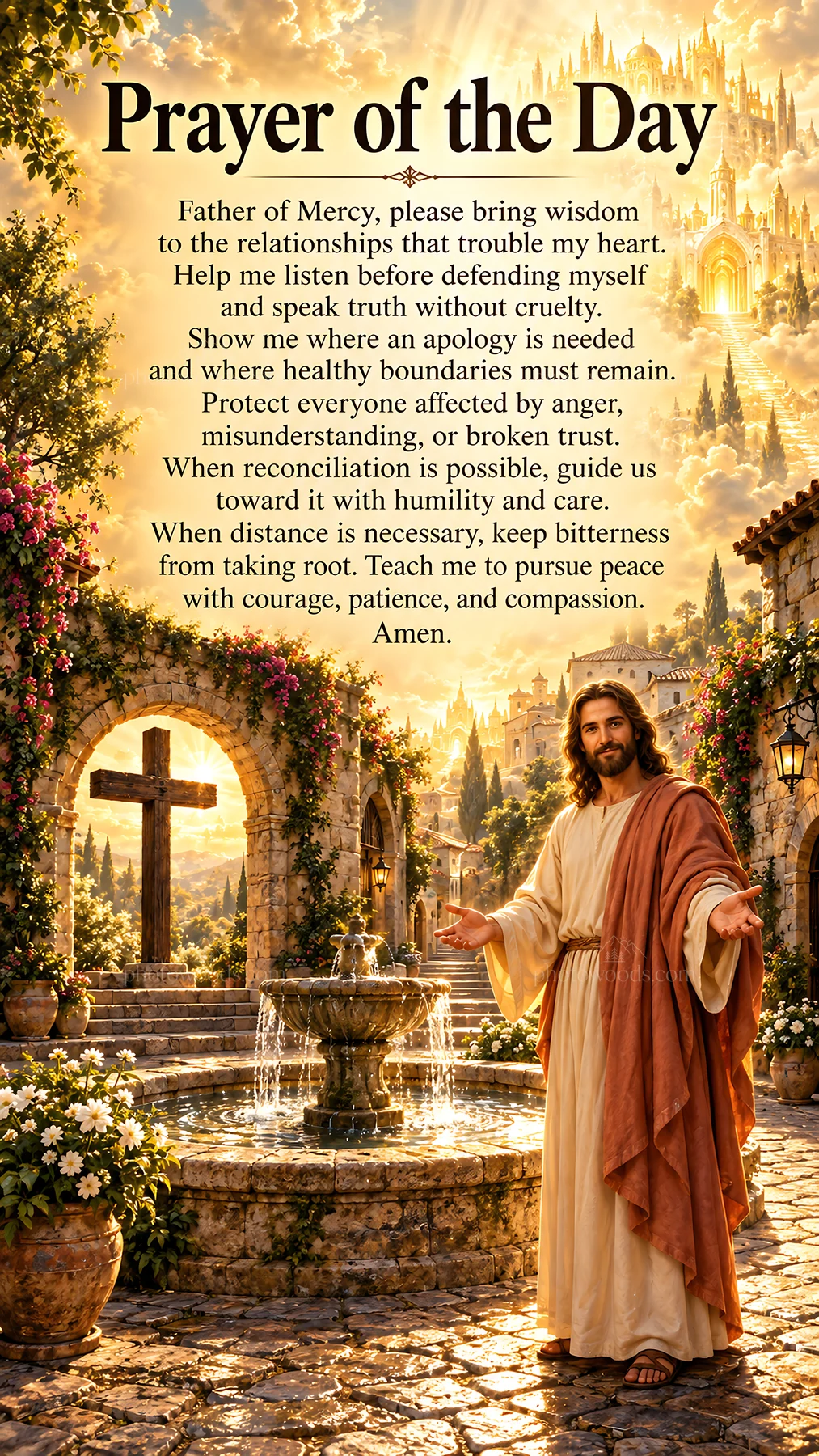 Jesus Christ teaching forgiveness in a garden - AI-generated stock image