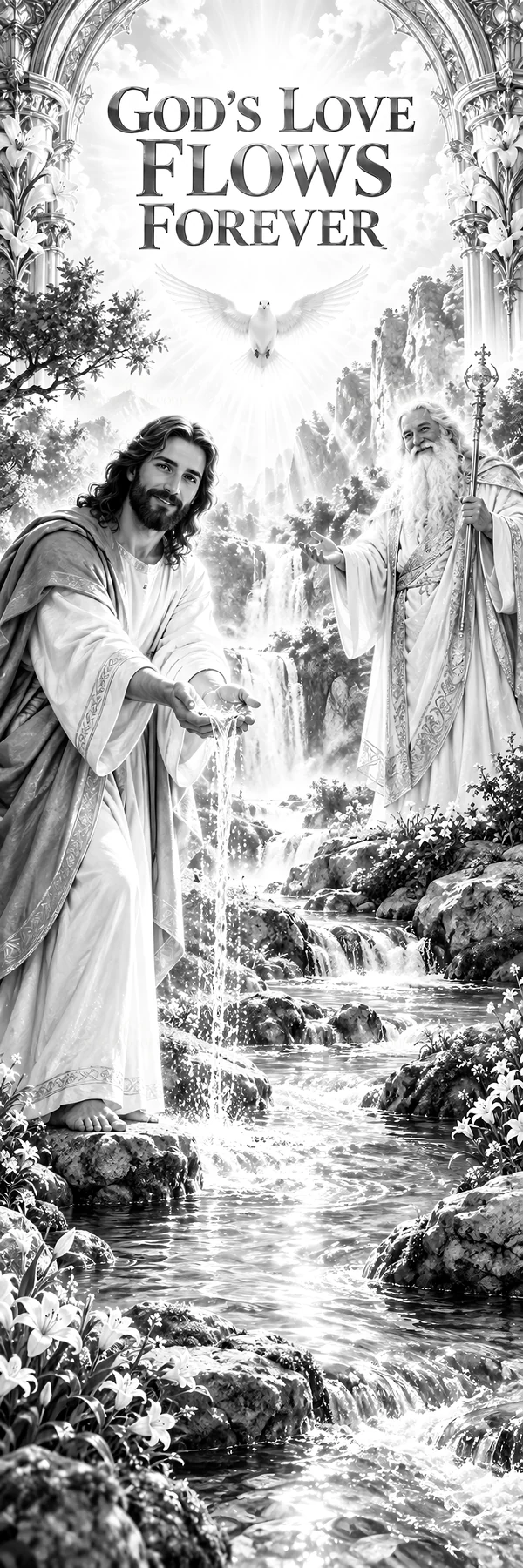 Jesus Christ shares God's love by a flowing stream - AI-generated stock image