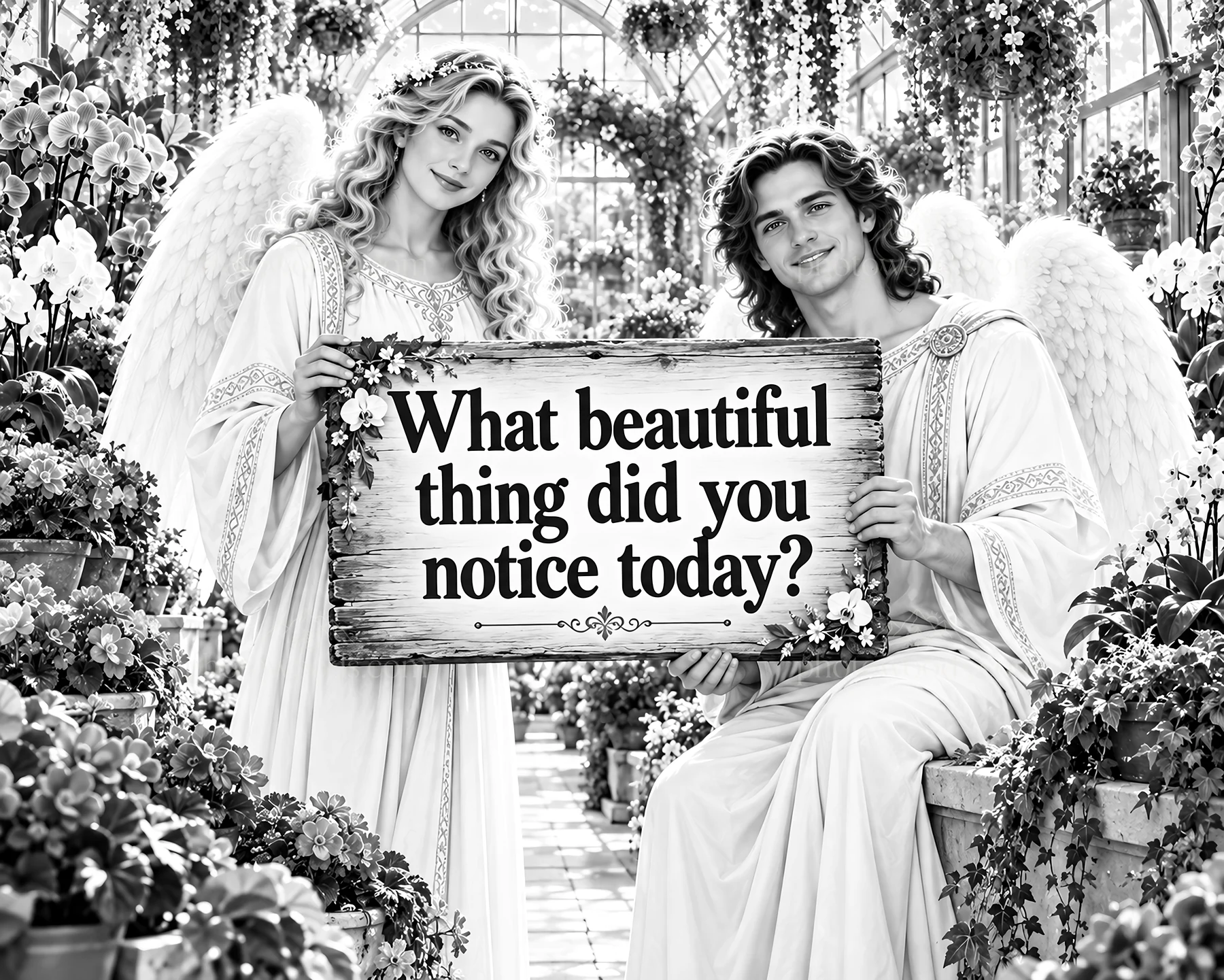 Jesus Christ speaking with angels in a garden setting - AI-generated stock image
