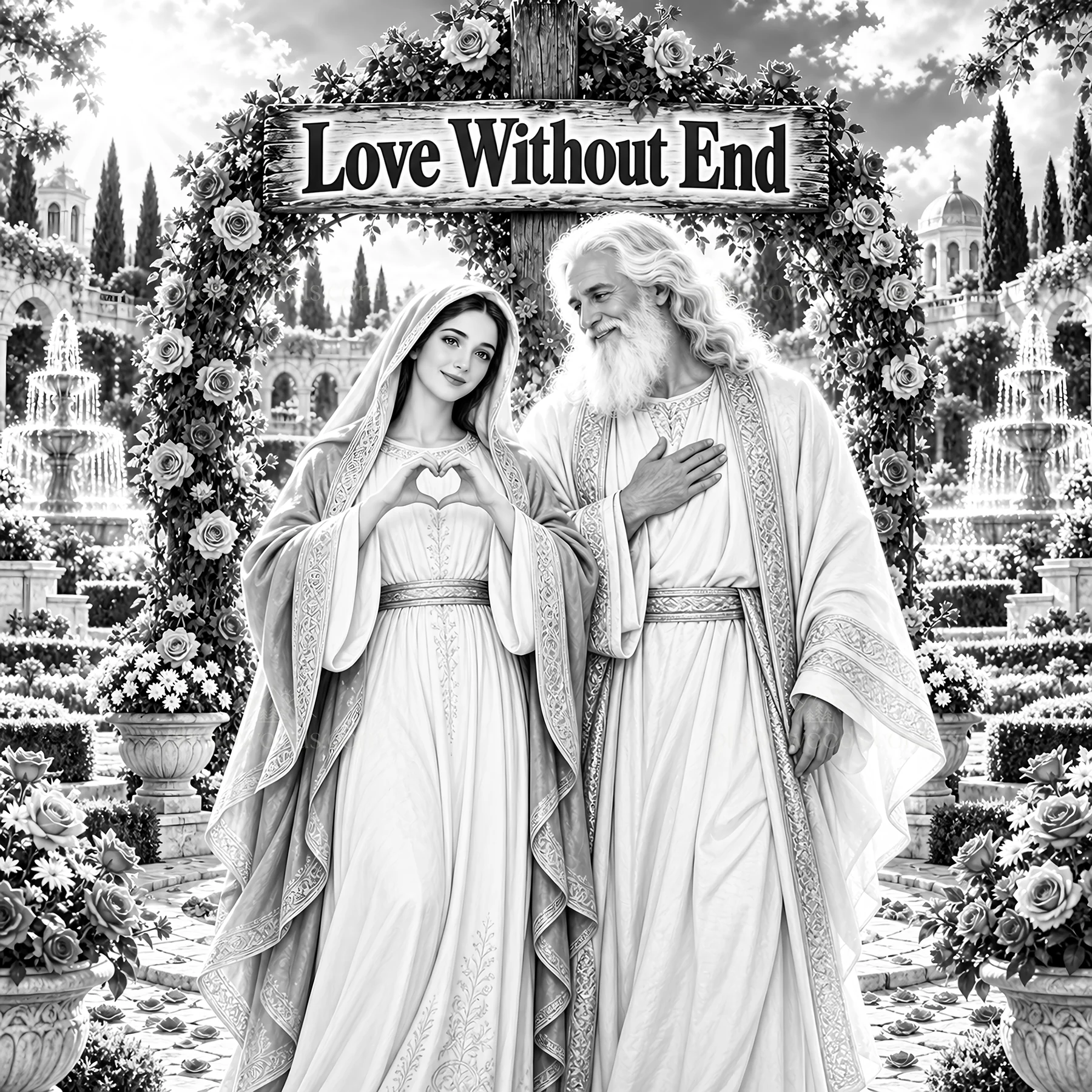 Jesus Christ shares love in a garden setting - AI-generated stock image