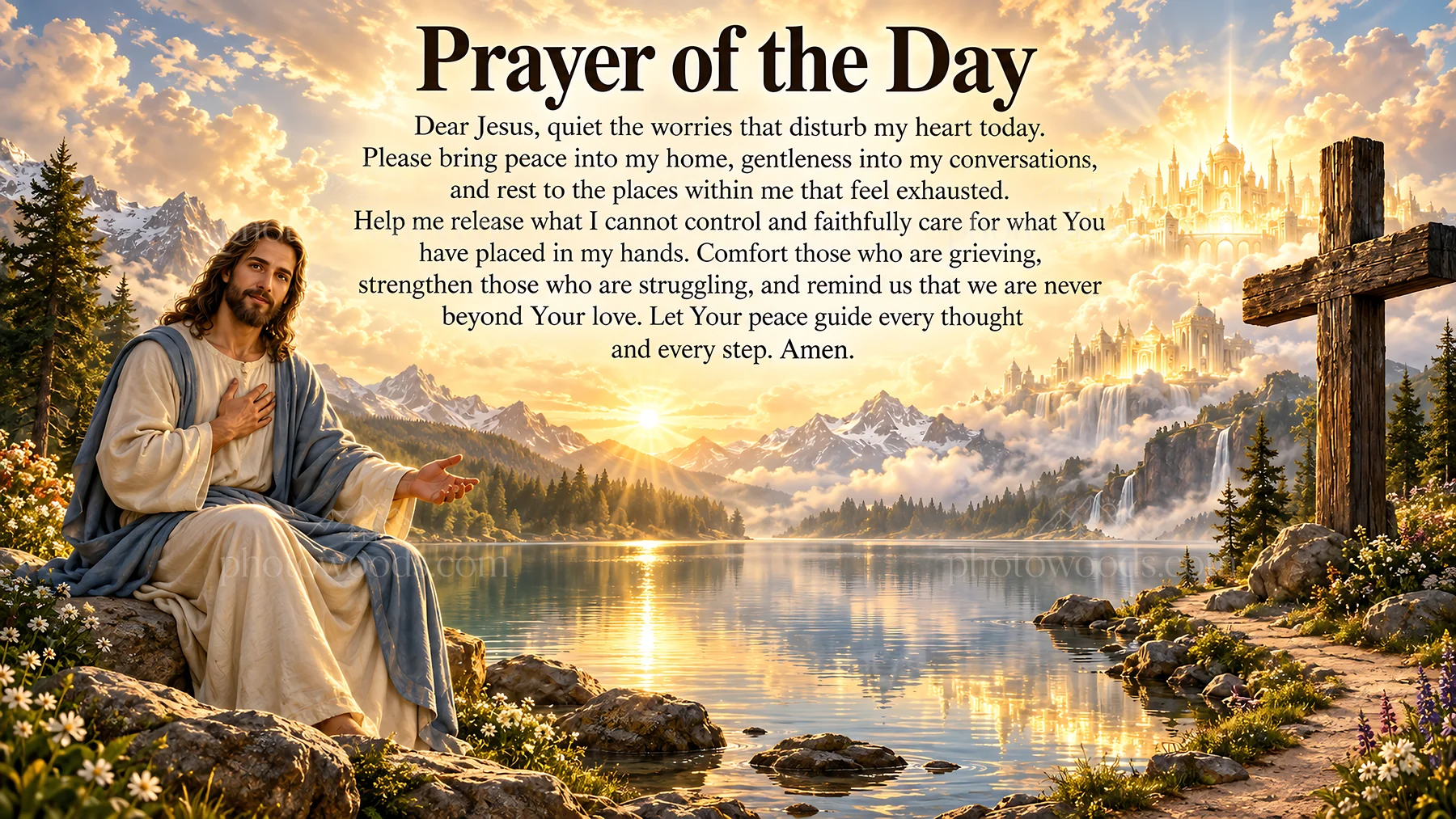 Jesus Christ offers comfort in nature by a river - AI-generated stock image