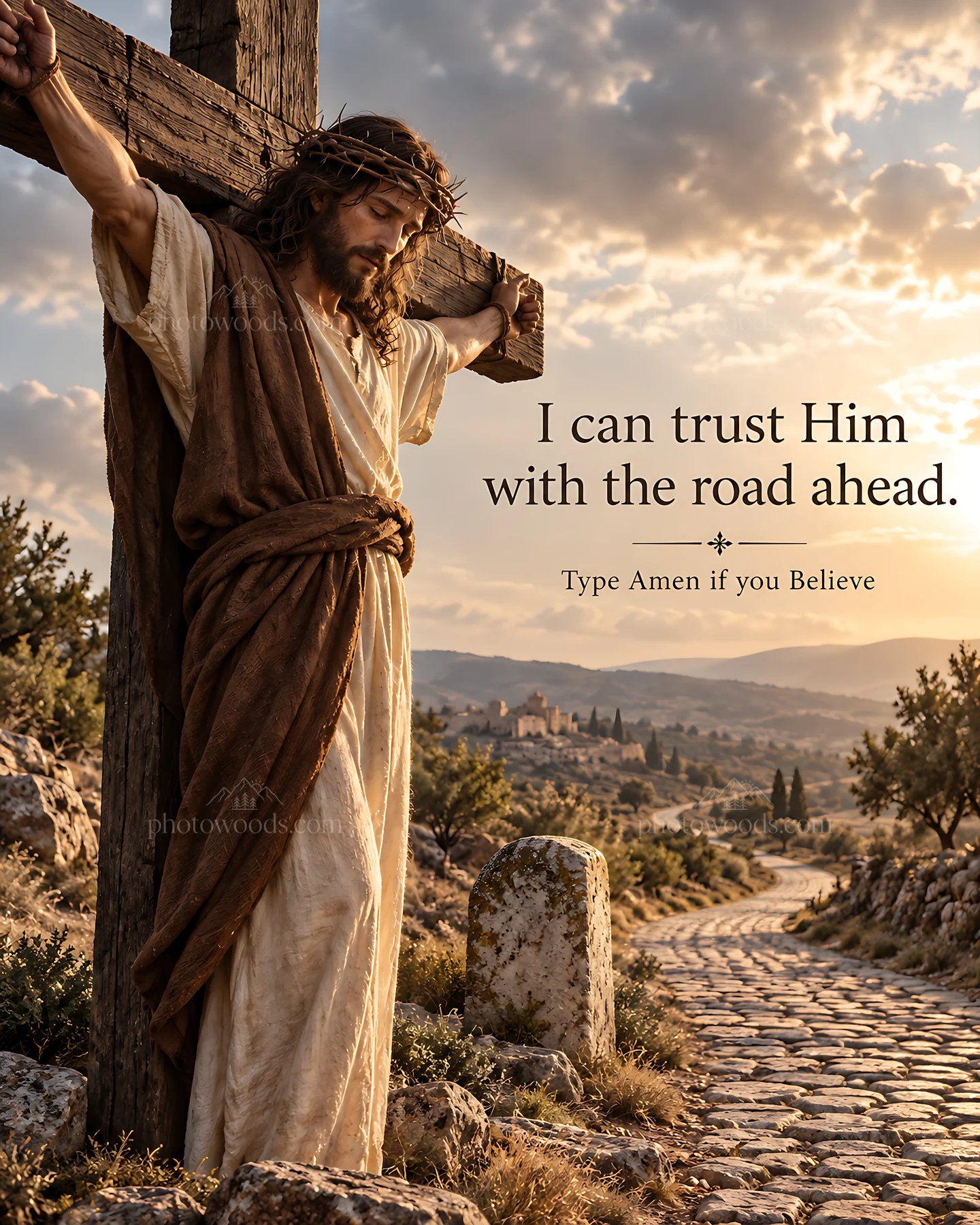 Trust along the winding road under the setting sun - AI-generated stock image