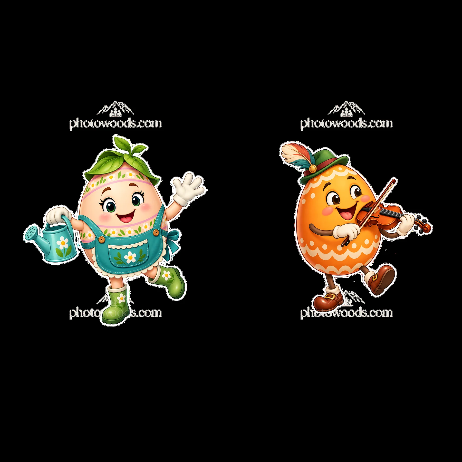 Two isolated cartoon figure stickers - AI-generated stock image