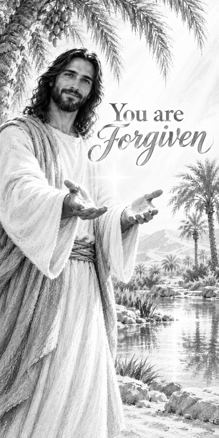 Jesus Christ welcoming viewers with arms open wide - AI-generated stock image
