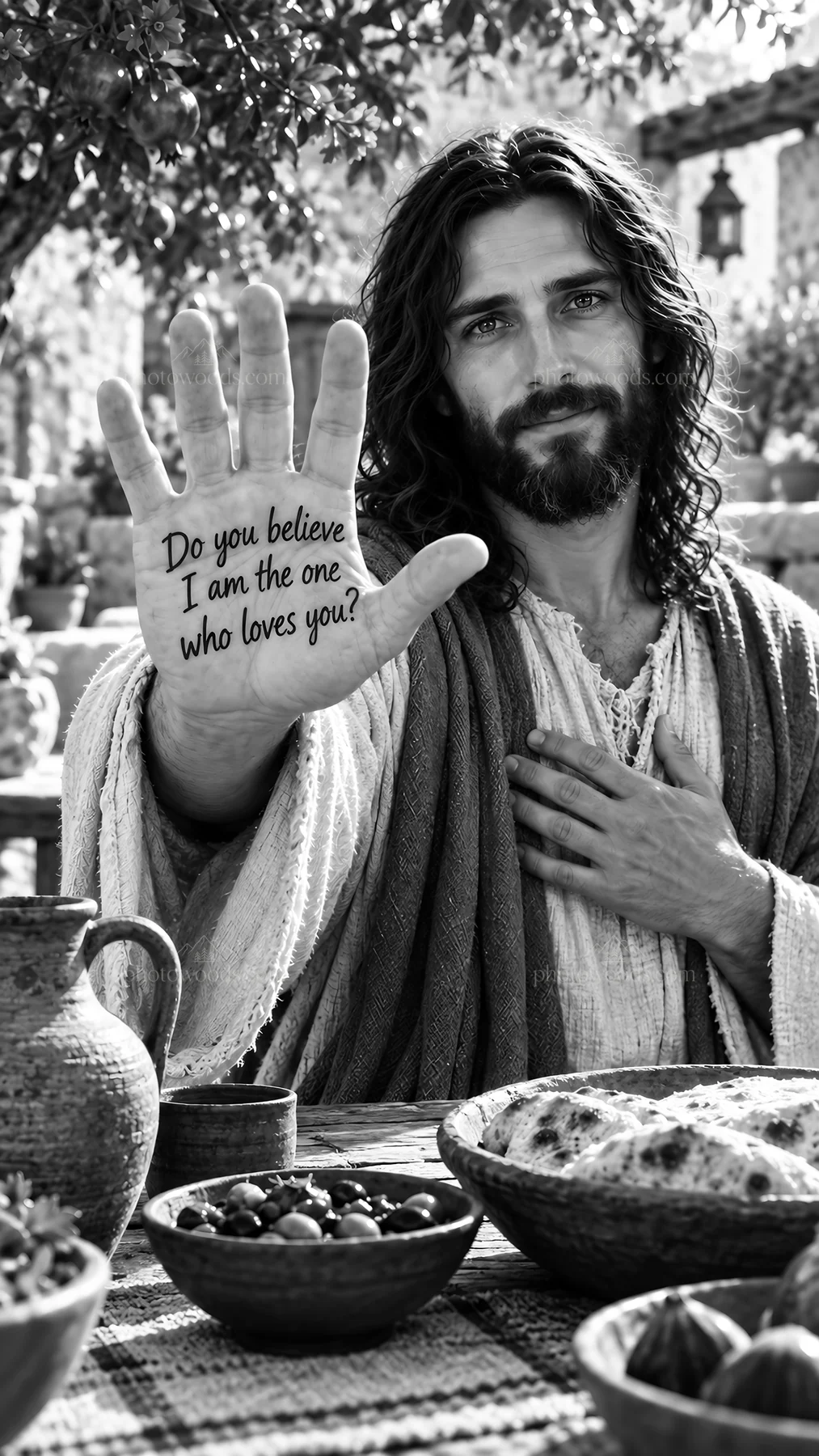 Jesus Christ reaching out with a message of love - AI-generated stock image