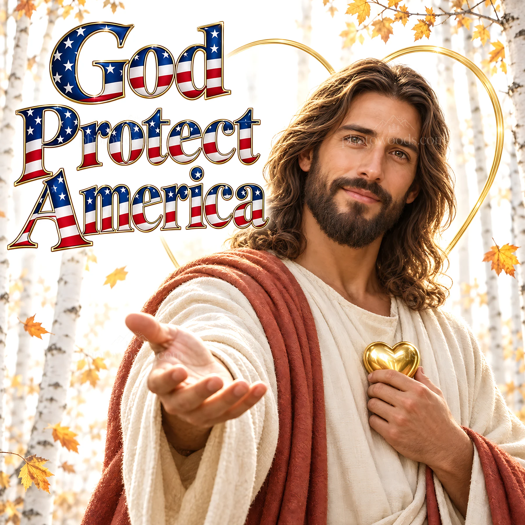 Jesus Christ welcomes viewers with a message of protection - AI-generated stock image
