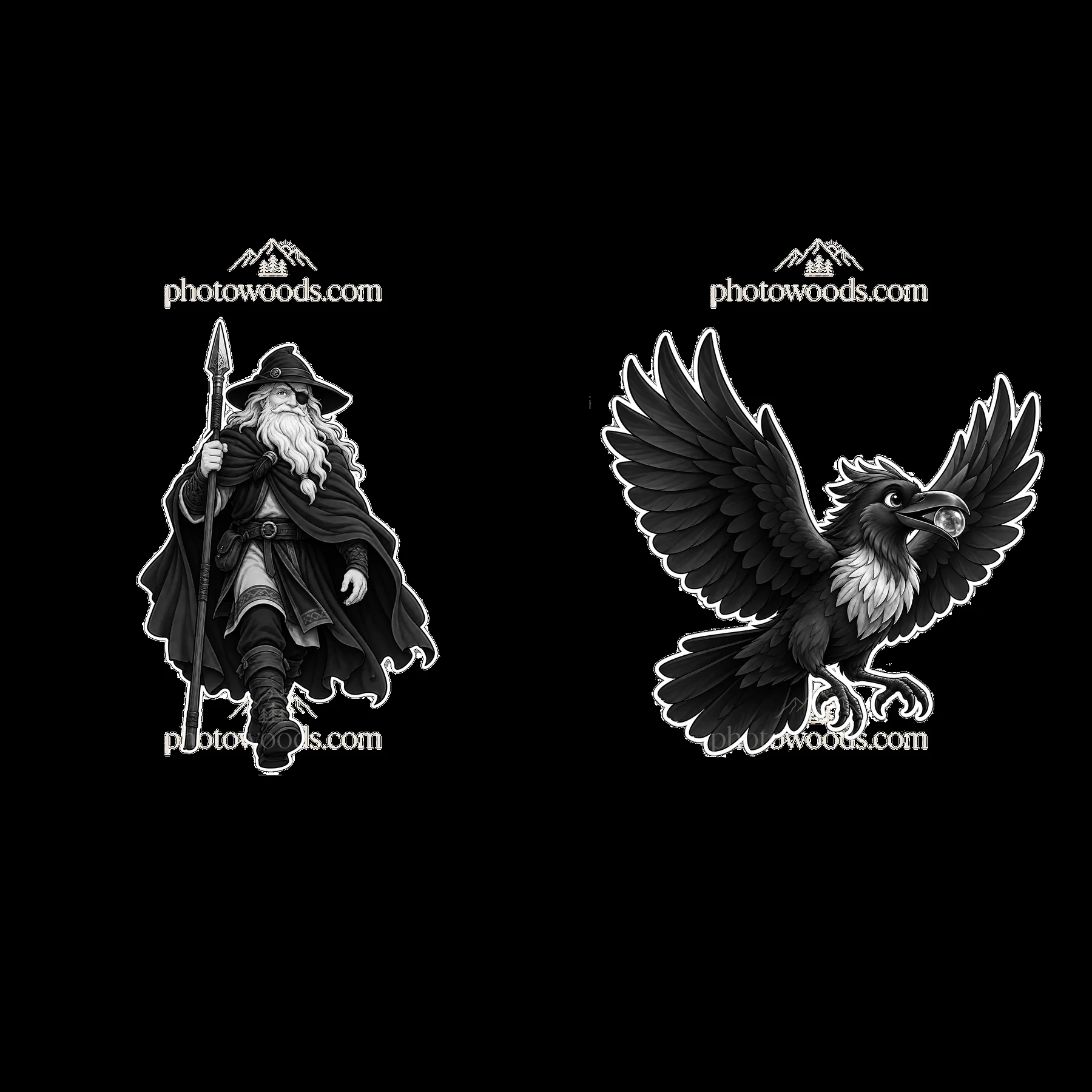 Odin the Norse All-Father with a raven companion - AI-generated stock image