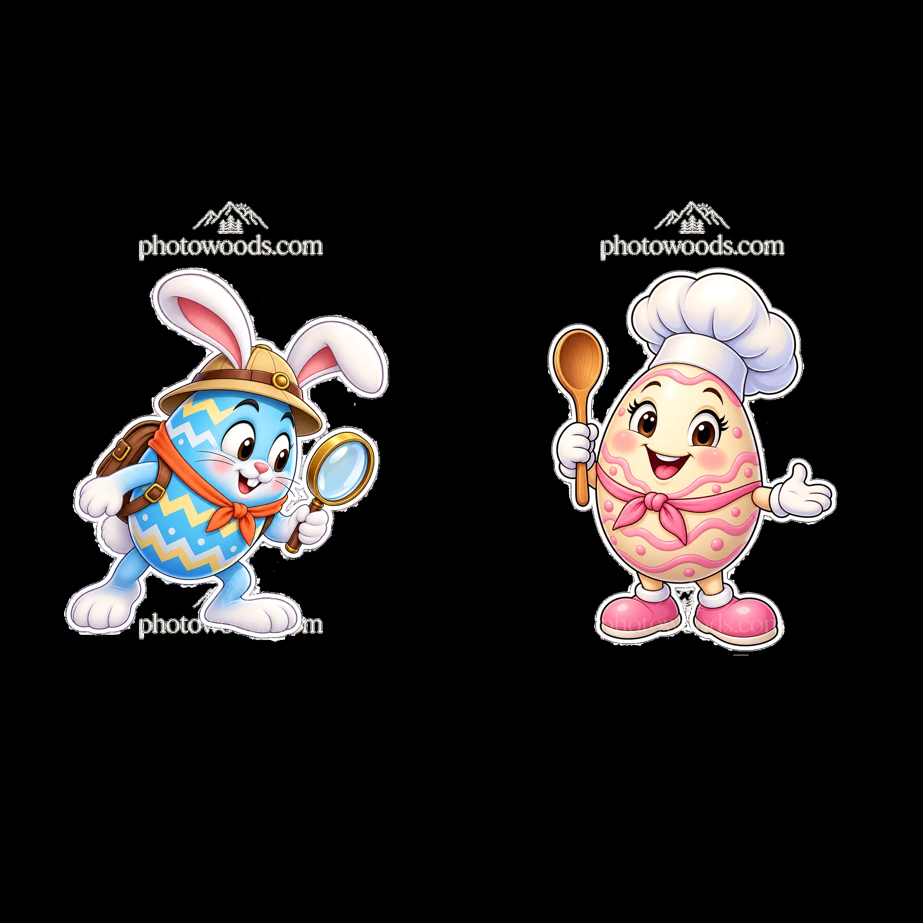 Two isolated cartoon figure stickers - AI-generated stock image