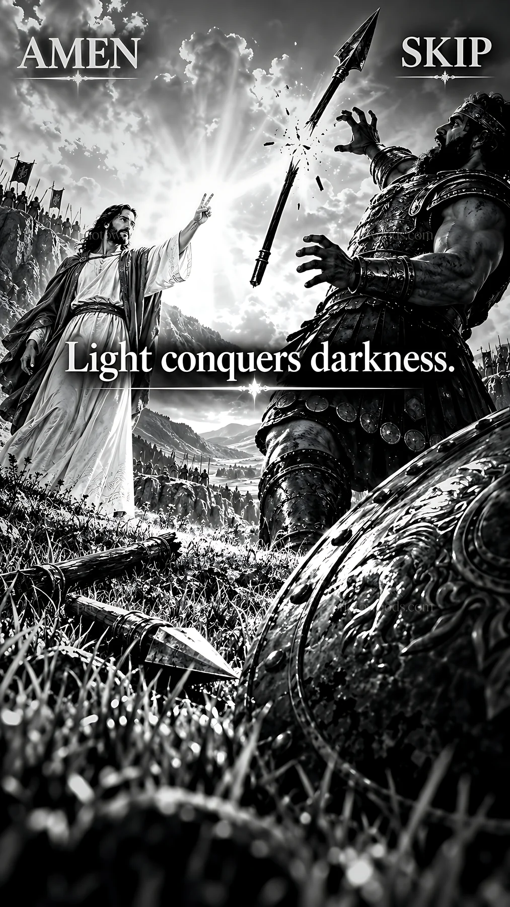 Jesus Christ confronts darkness in a powerful scene - AI-generated stock image