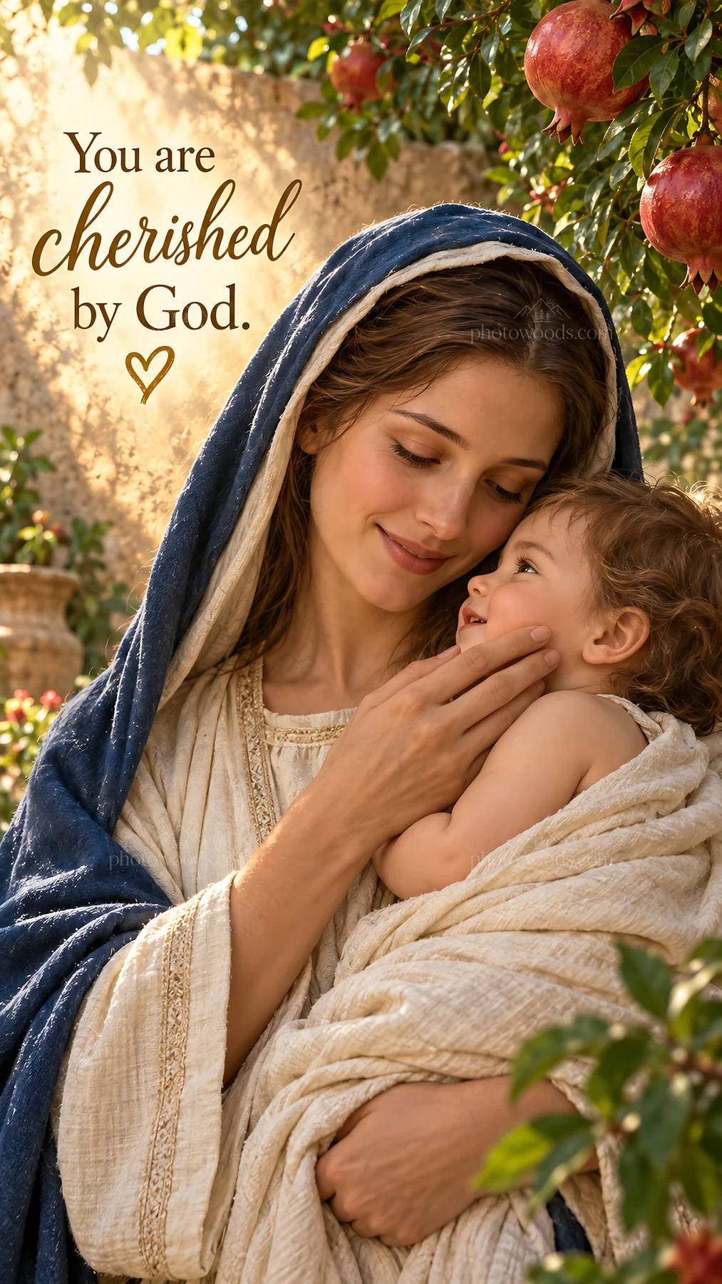 Jesus Christ cherishes a child in a warm, loving embrace - AI-generated stock image