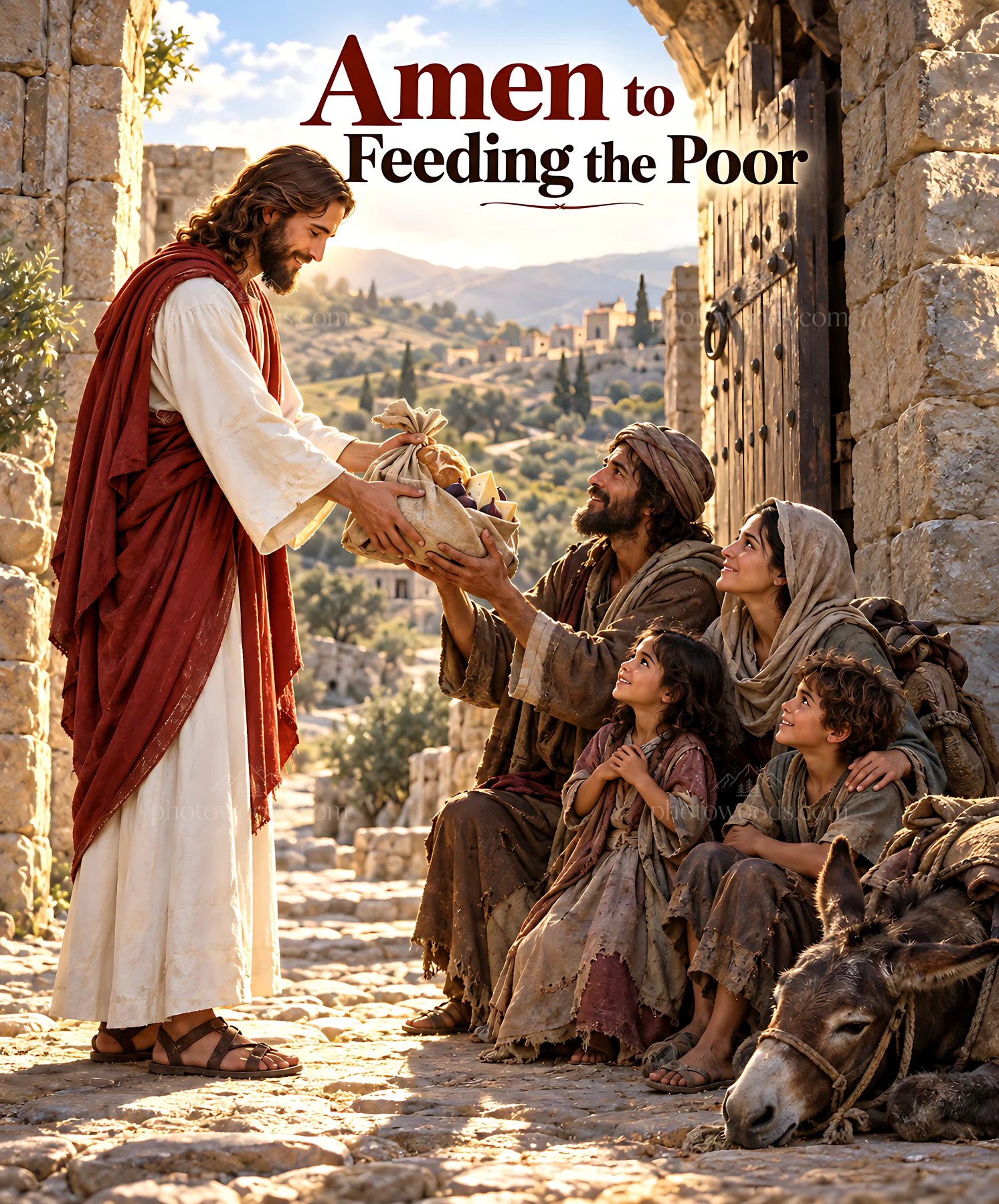 Sharing at the village gate - AI-generated stock image