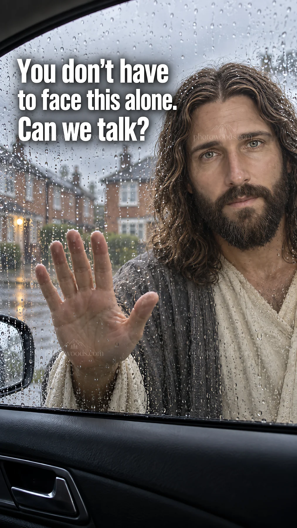 Jesus Christ reaching out to someone in a moment of need - AI-generated stock image