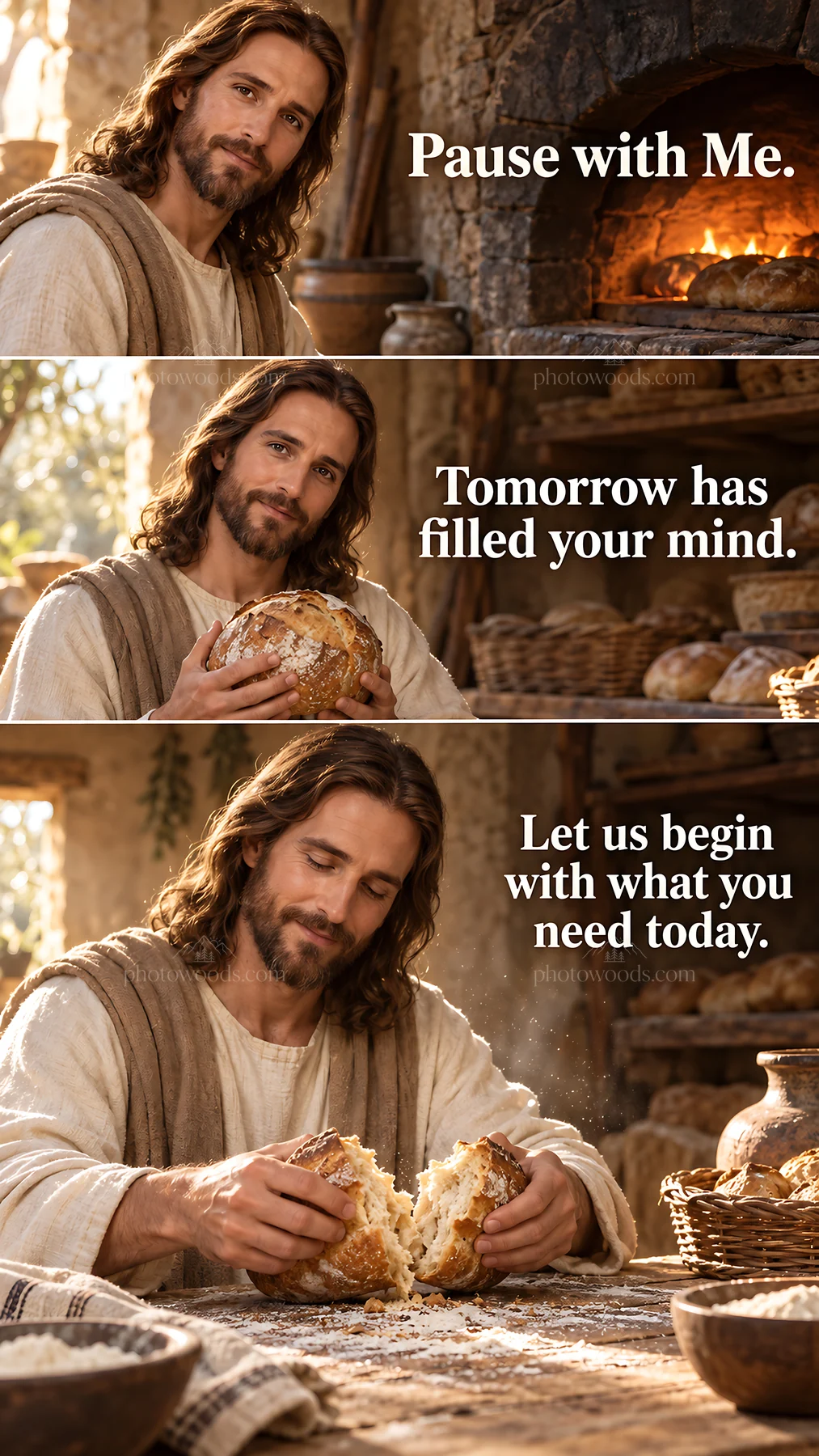 Jesus Christ sharing bread and inviting reflection - AI-generated stock image