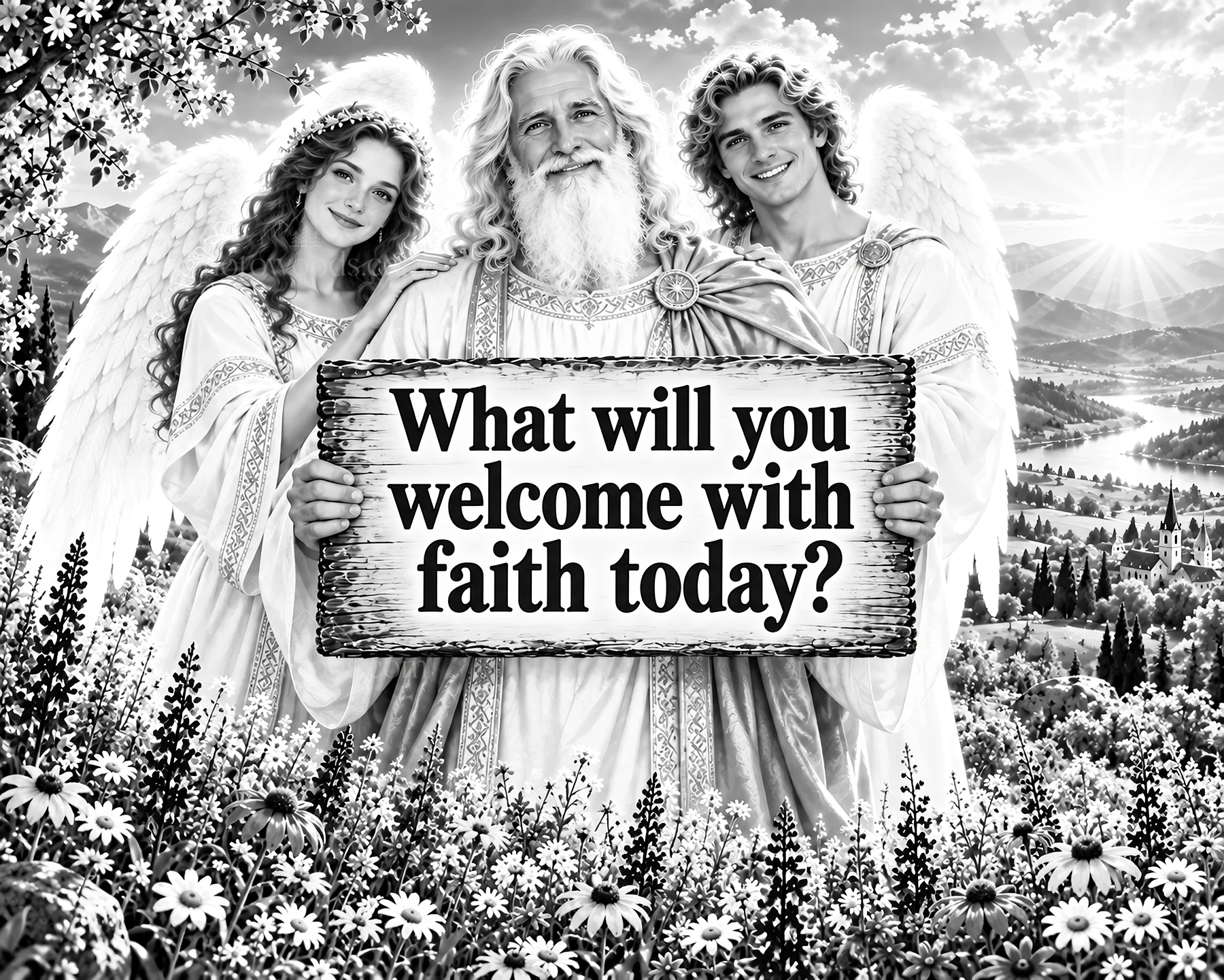 Jesus Christ welcomes viewers with a message of faith and hope - AI-generated stock image
