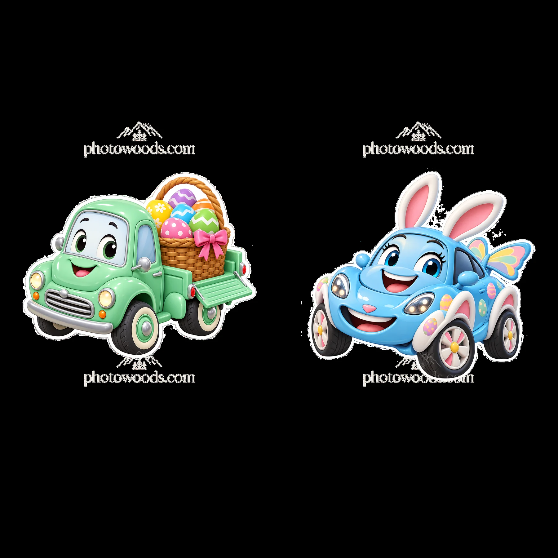 Easter car stickers with bunny and egg-filled truck - AI-generated stock image