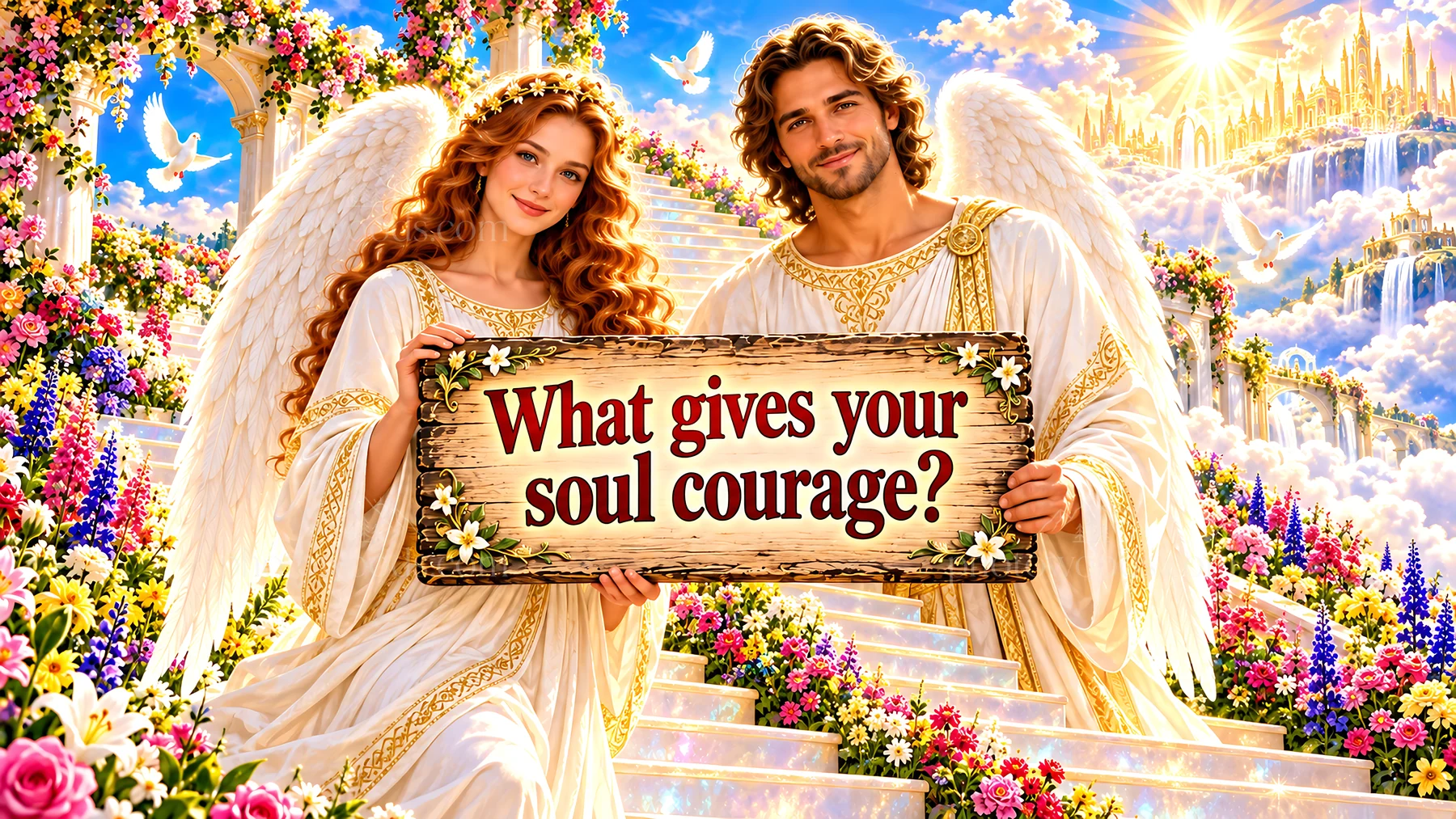 Jesus Christ and angels with a message of courage - AI-generated stock image