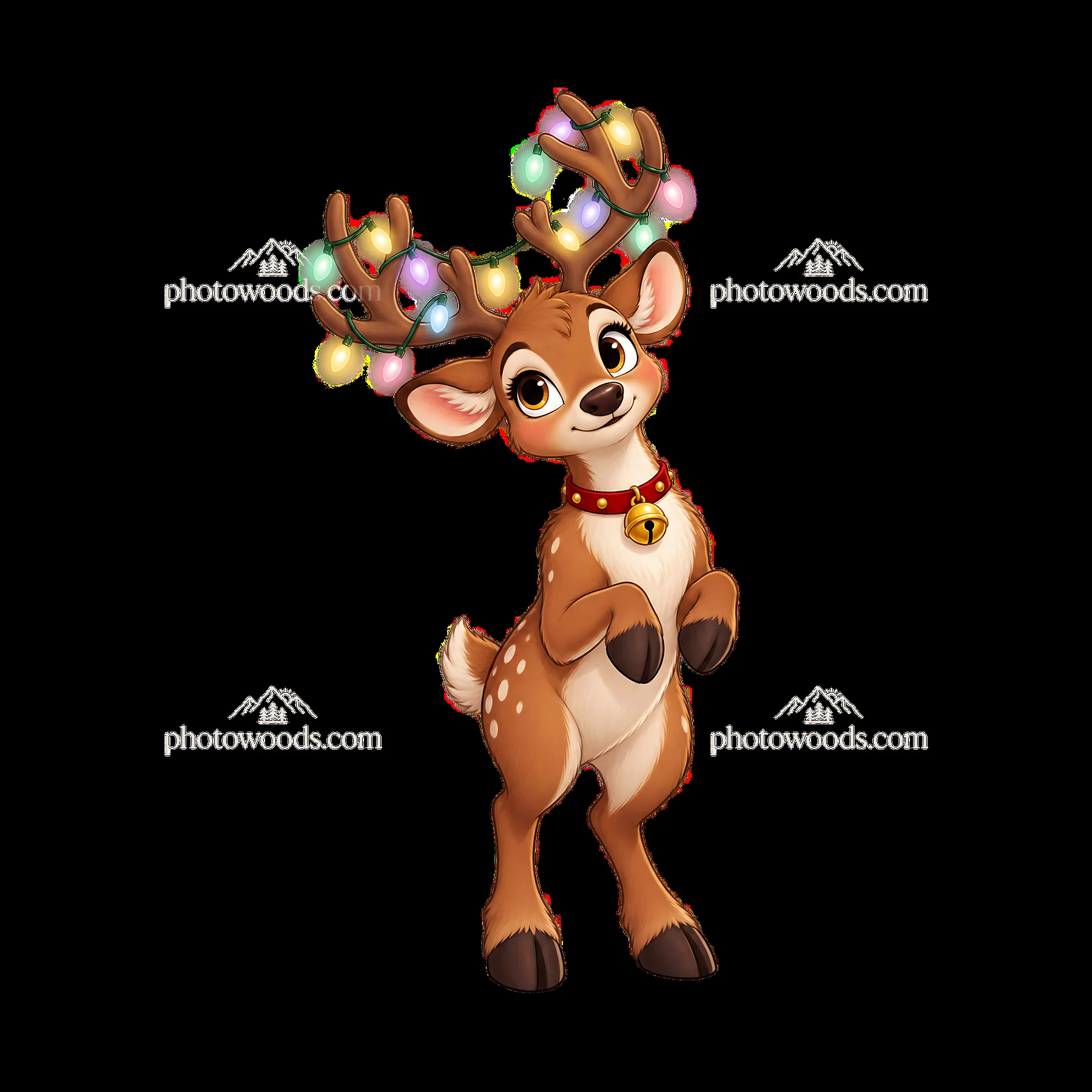 Cute cartoon reindeer with string lights on antlers - AI-generated stock image