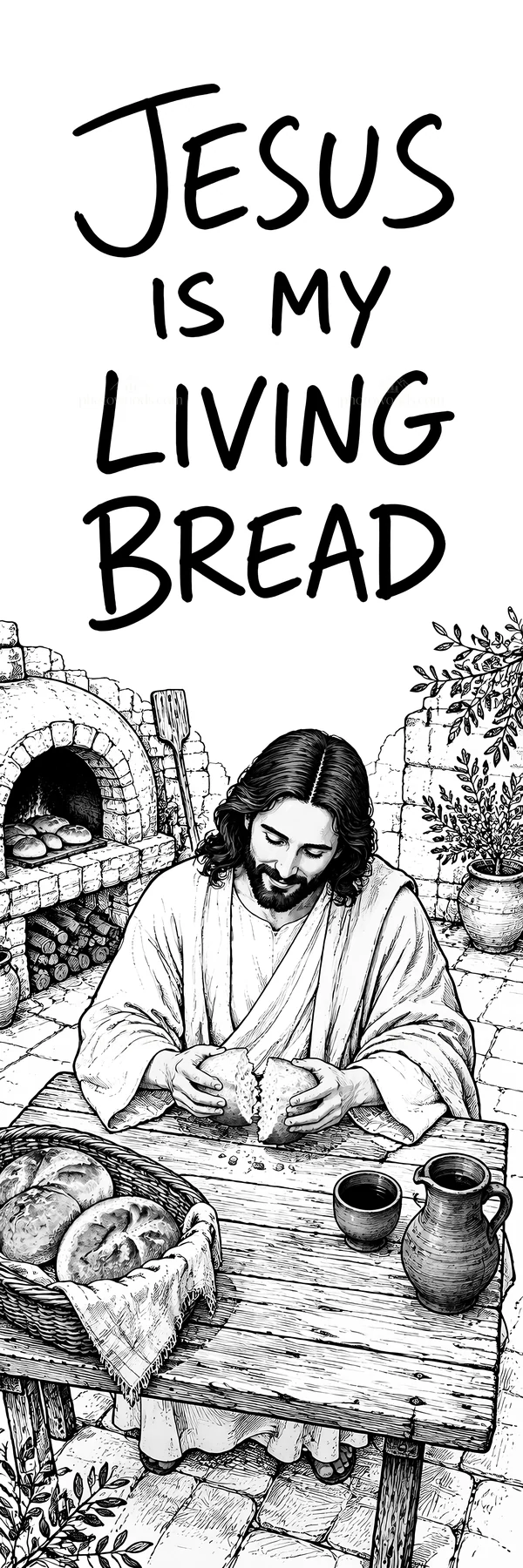 Jesus Christ shares bread in a gathering - AI-generated stock image