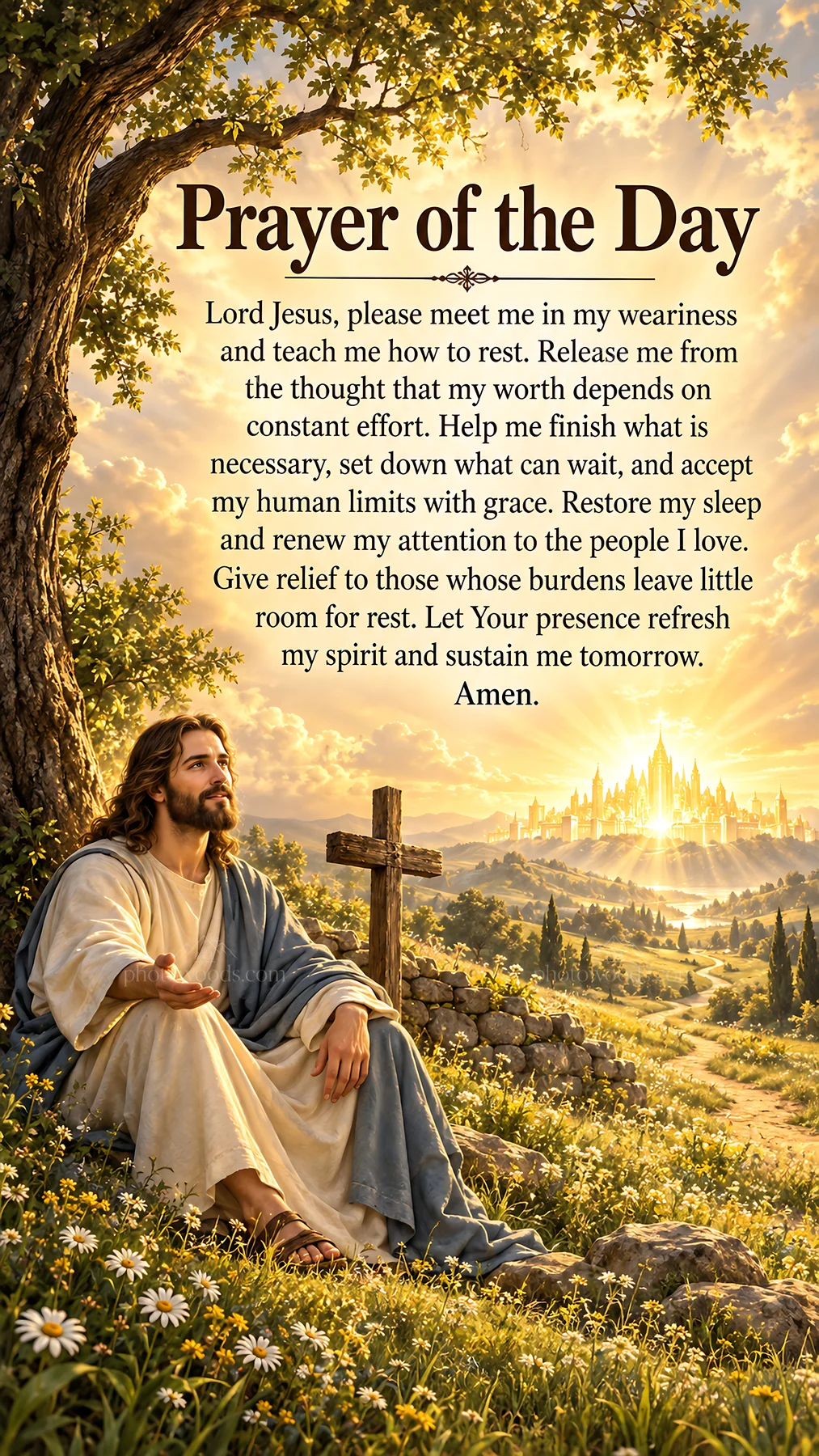 Jesus Christ offering a prayer for comfort and guidance - AI-generated stock image