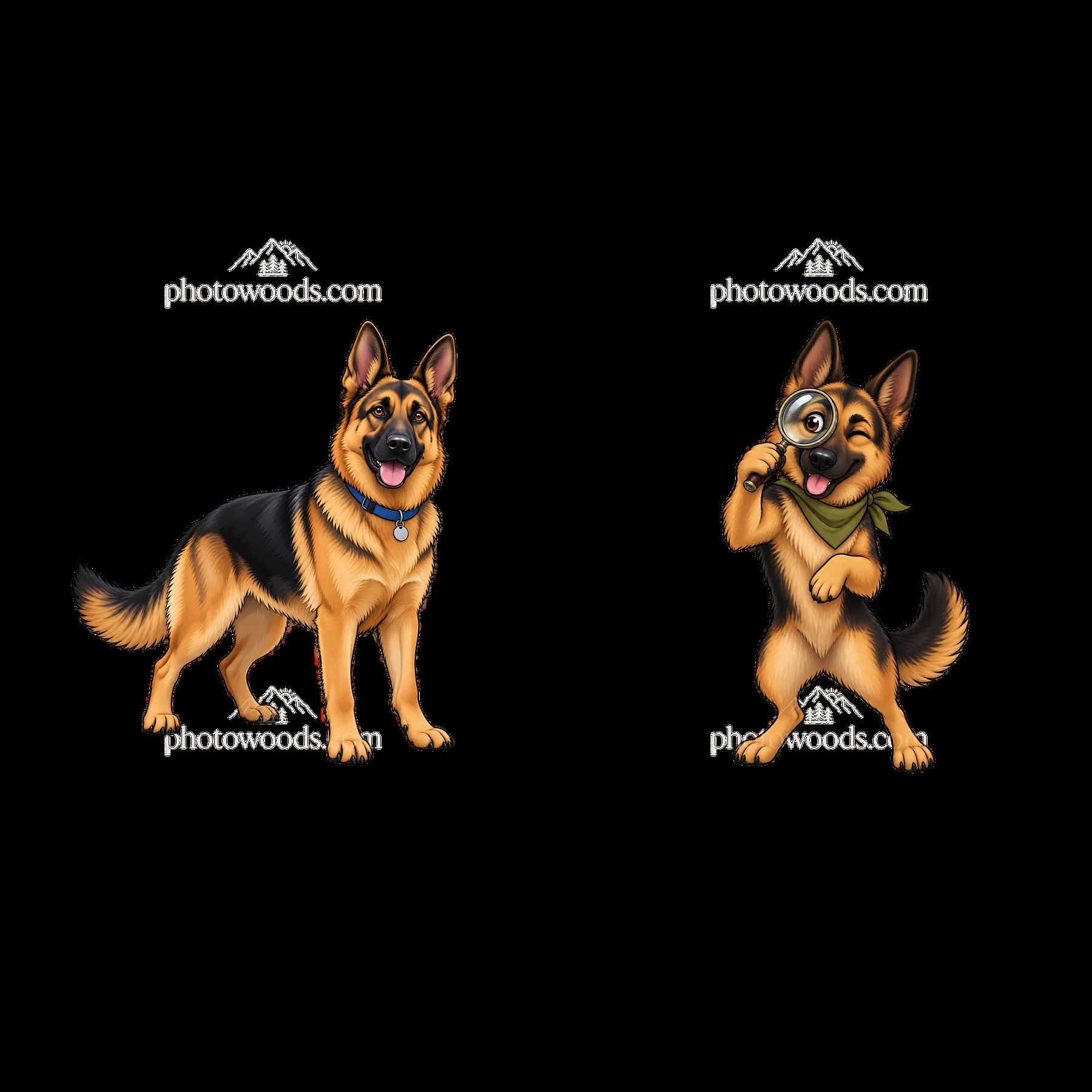 German Shepherd dog character sticker set with playful poses - AI-generated stock image