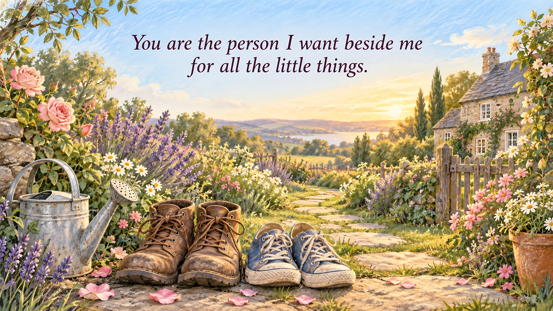 Romantic Cottage Garden Love Greeting - AI-generated stock image