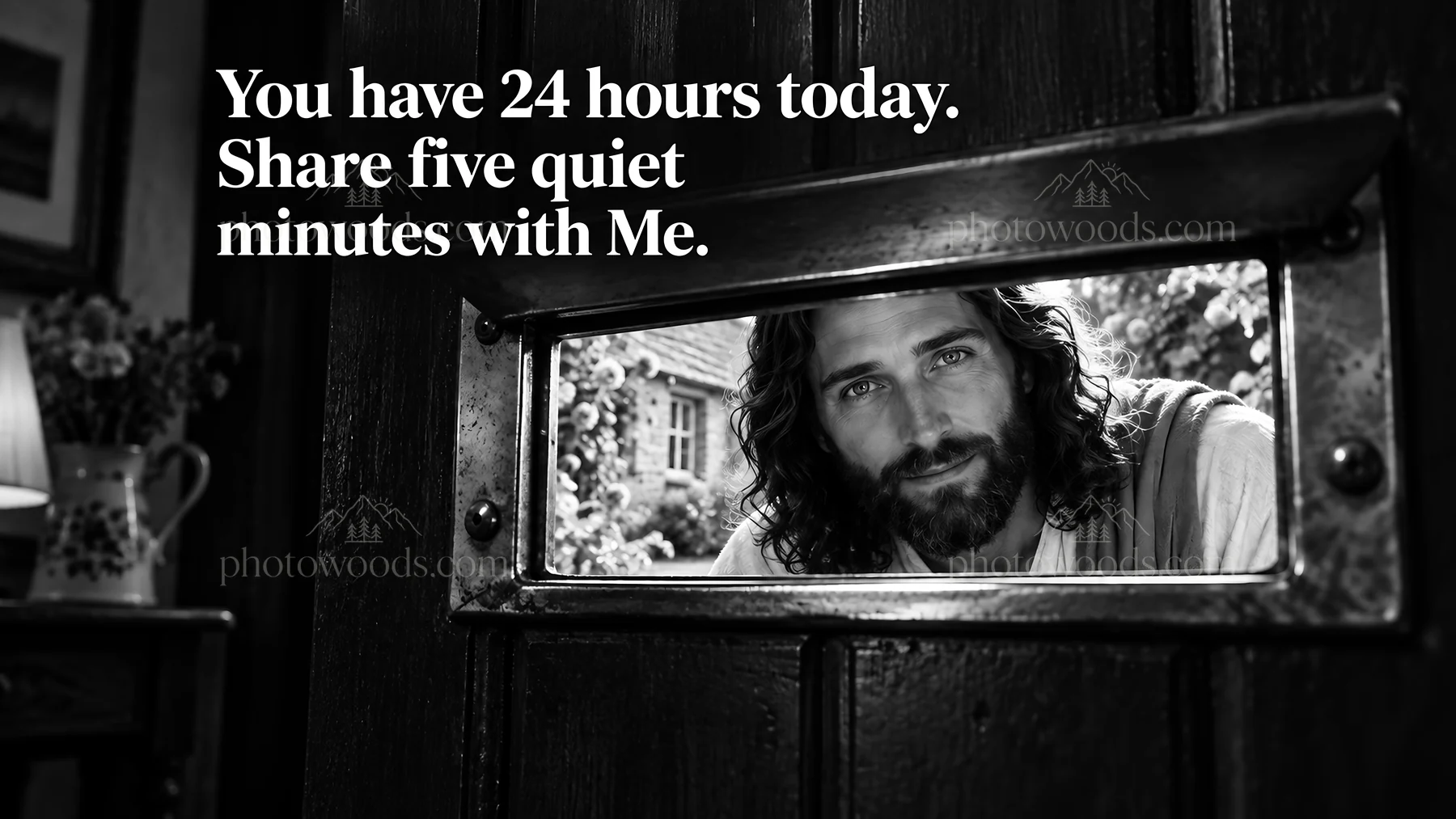 Jesus Christ welcomes viewers inviting quiet time - AI-generated stock image