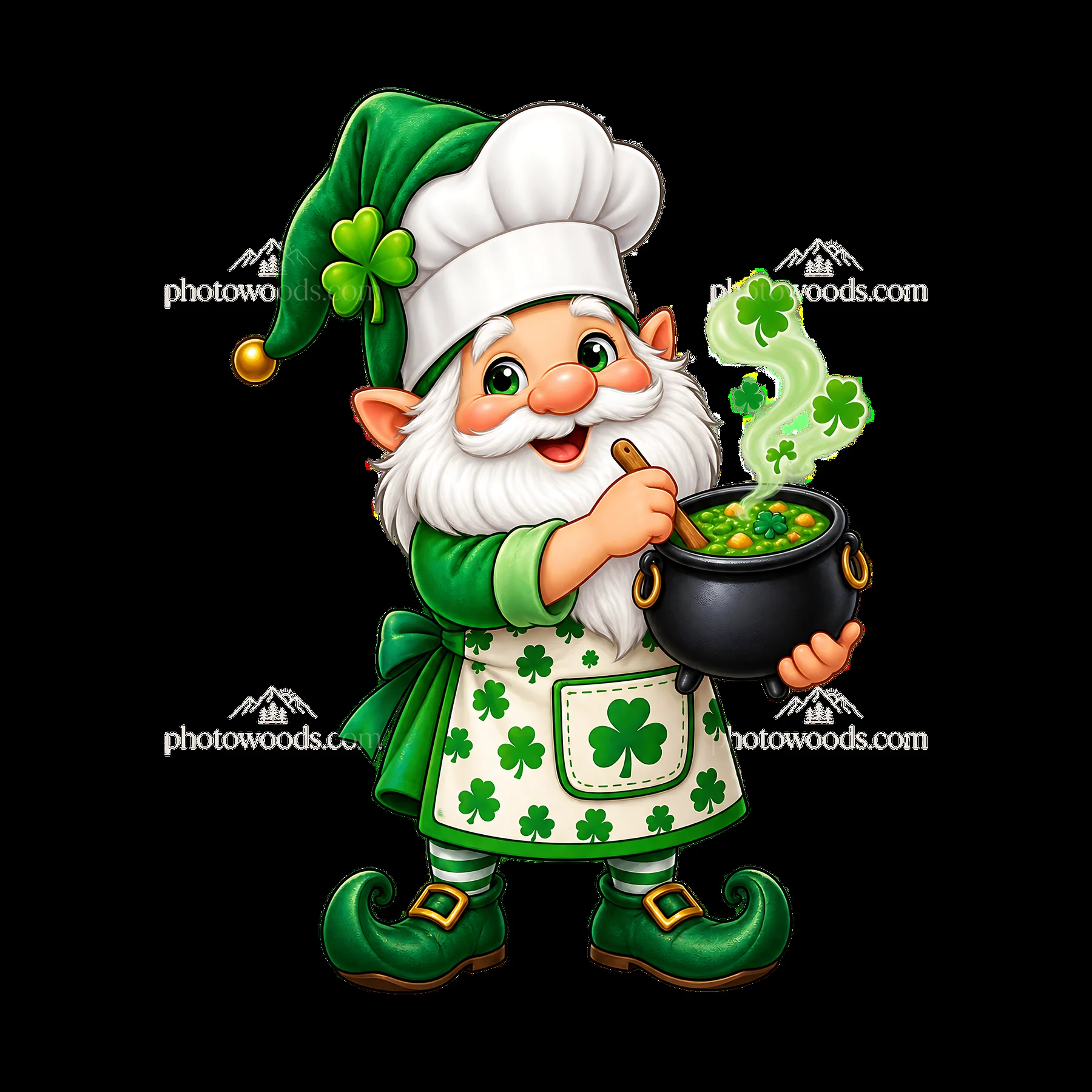 Gnome with pot of soup for St. Patrick's Day celebration - AI-generated stock image
