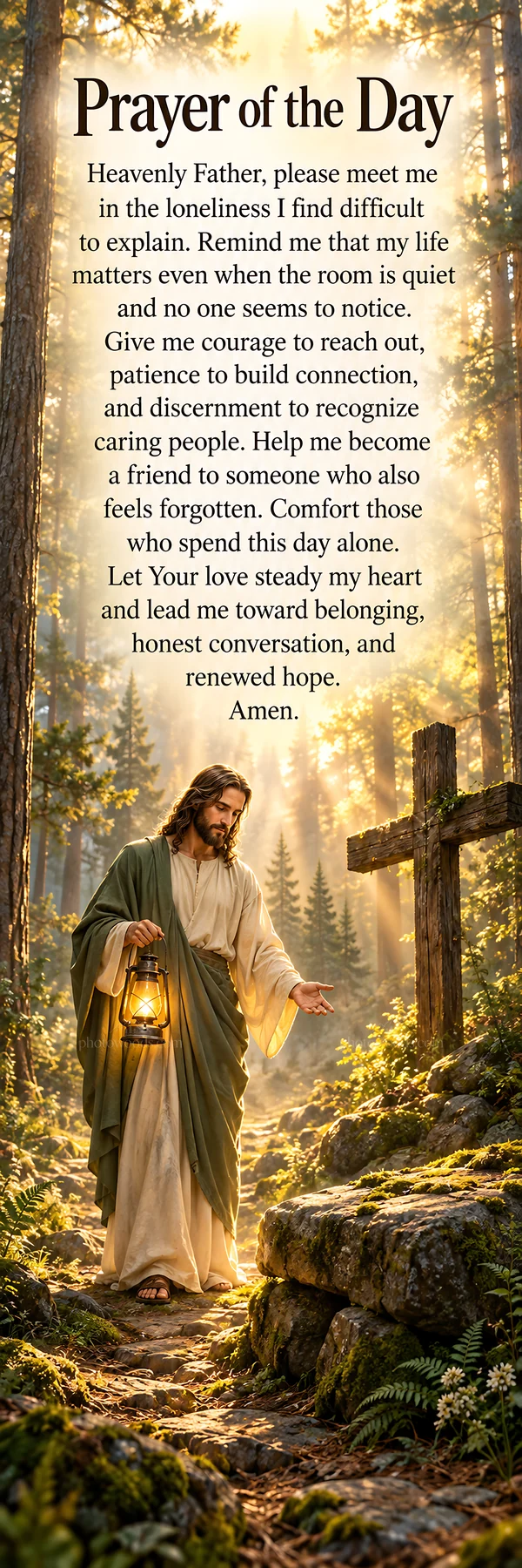 Jesus Christ guiding with a lantern and sharing a prayer - AI-generated stock image