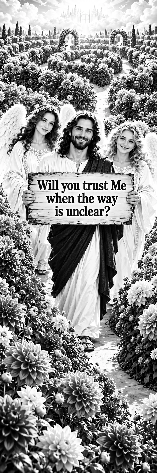 Jesus Christ guiding with trust in a garden path - AI-generated stock image
