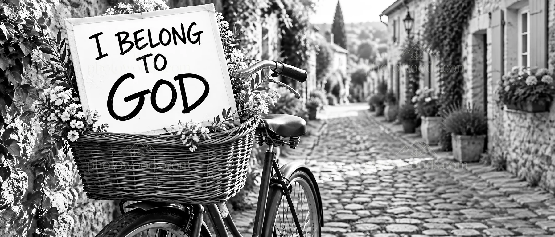 Jesus Christ bike with a message on a quiet village street - AI-generated stock image