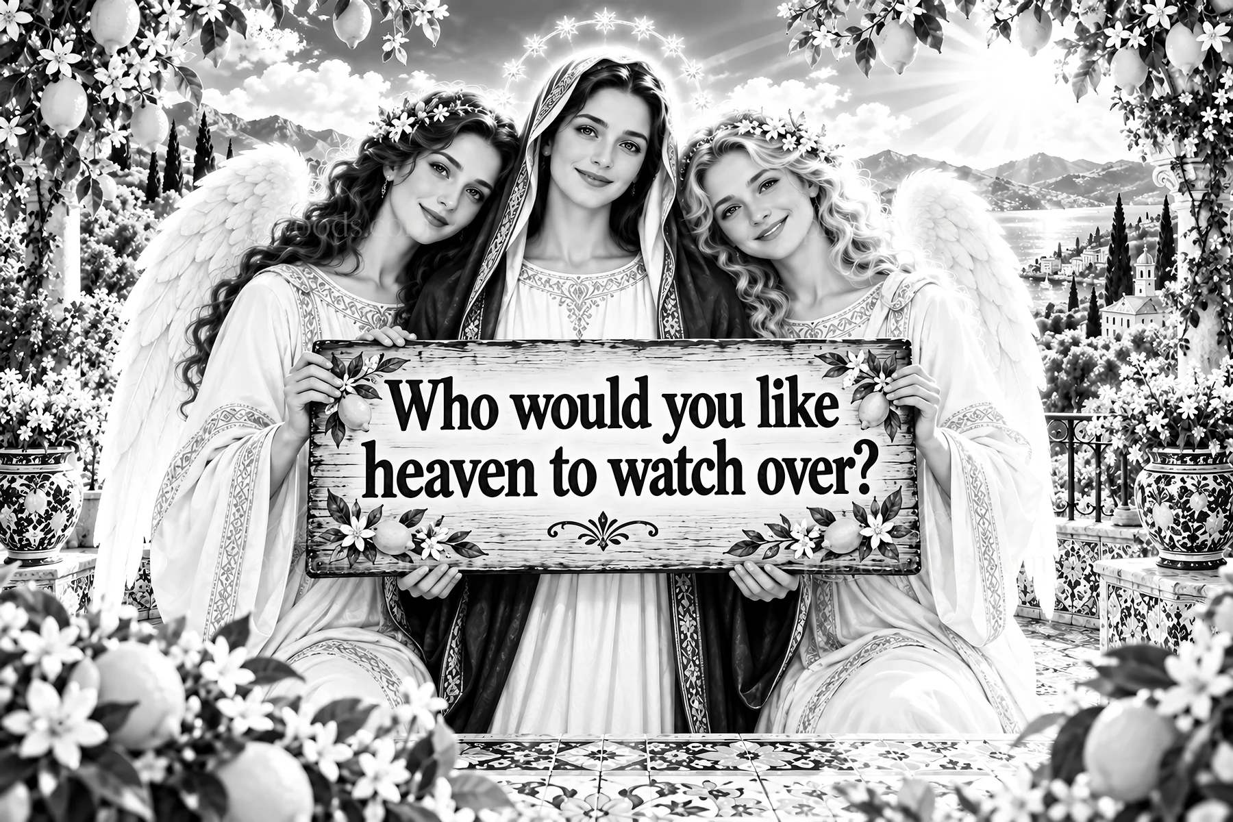 Jesus Christ with angels sharing a message of divine care - AI-generated stock image