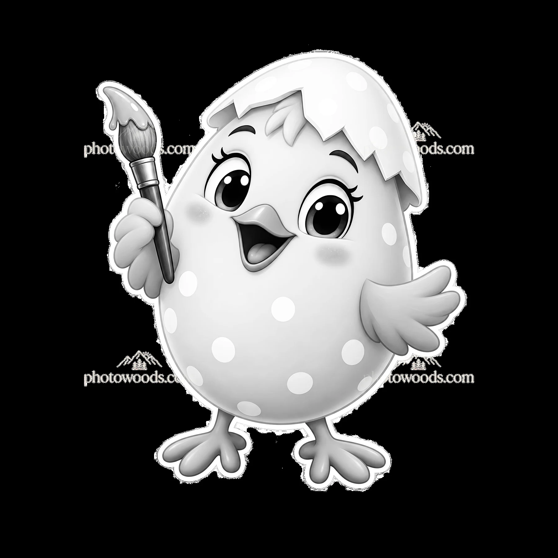 Monochrome Chick with Paintbrush Sticker - AI-generated stock image