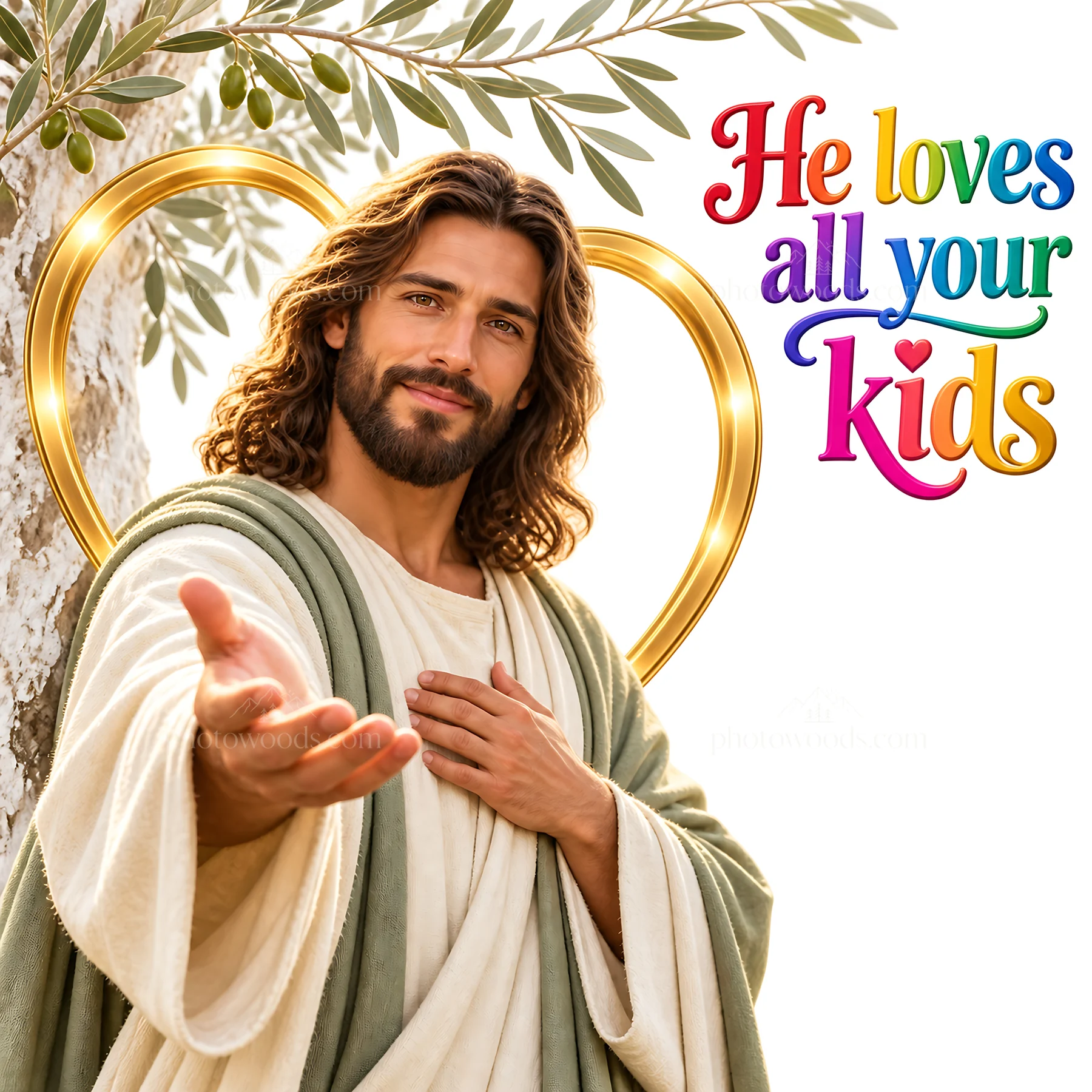 Jesus Christ welcomes viewers with a loving gesture - AI-generated stock image